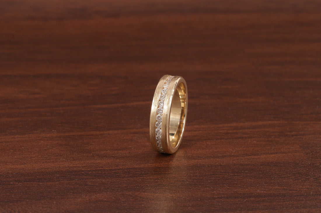 14K Yellow Gold Moissanite Men's Full Eternity Wedding Band Ring