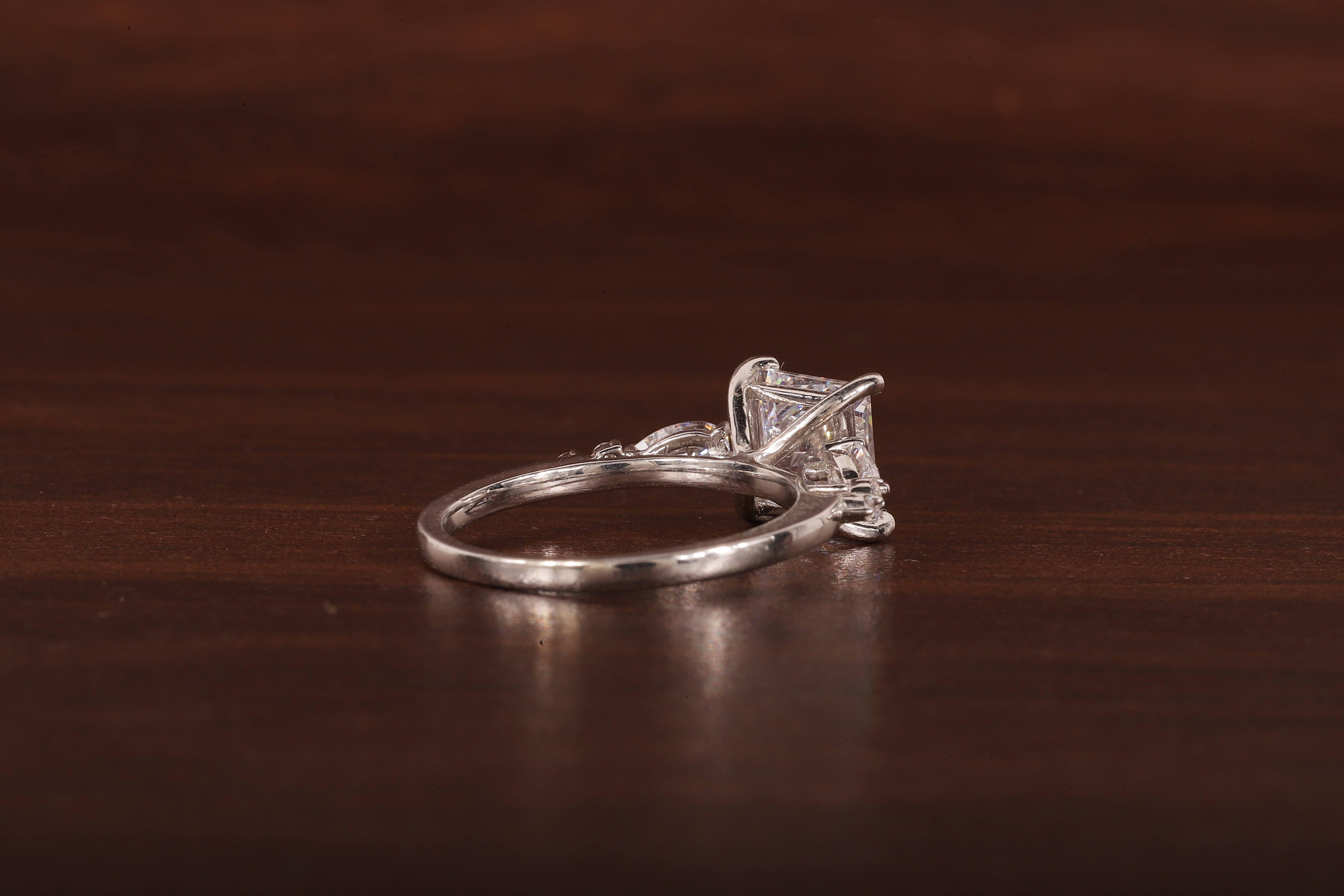 Princess cut Moissanite engagement ring Unique White gold engagement