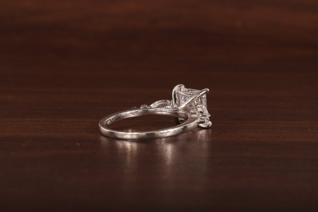 Princess cut Moissanite engagement ring Unique White gold engagement