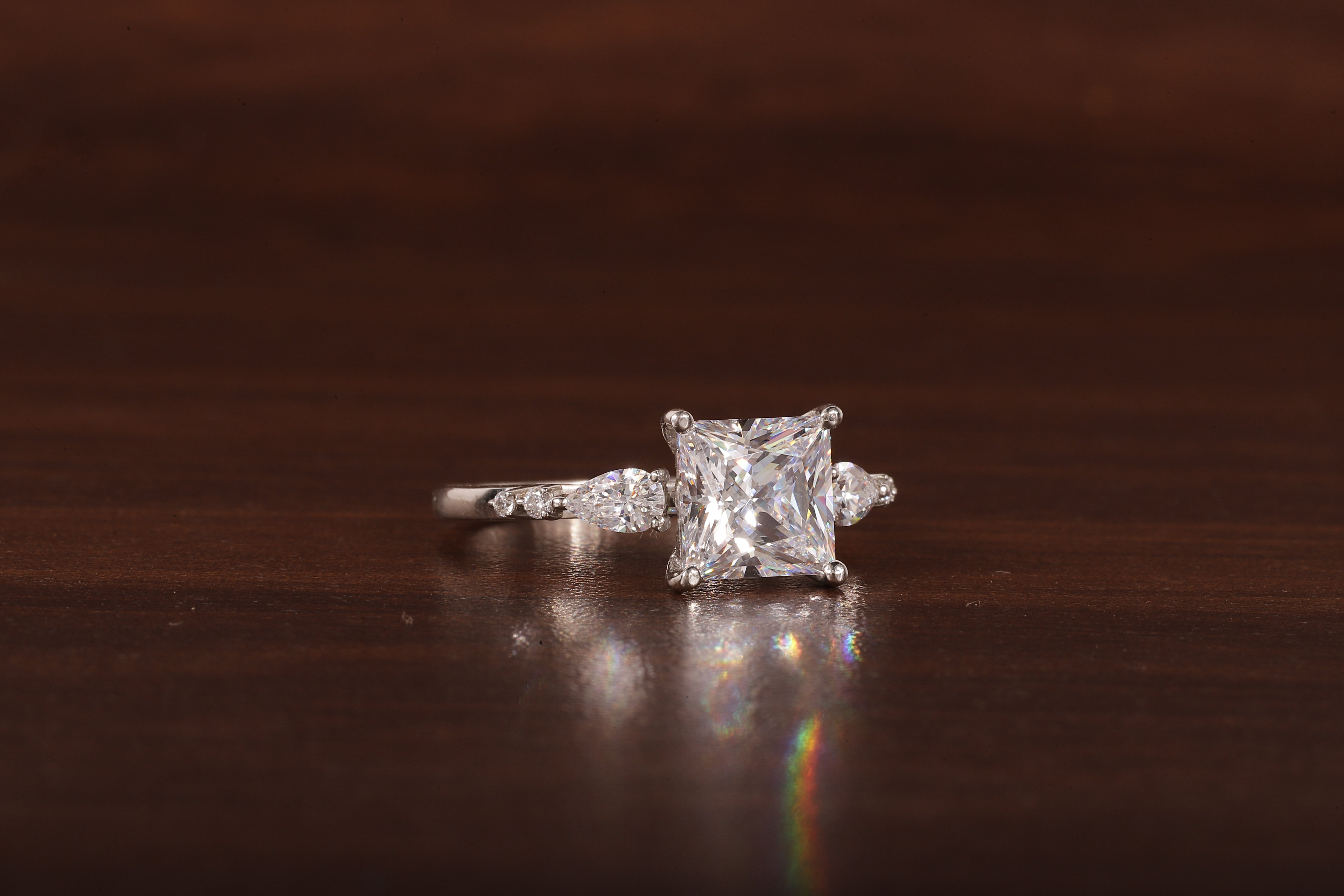 Princess cut Moissanite engagement ring Unique White gold engagement