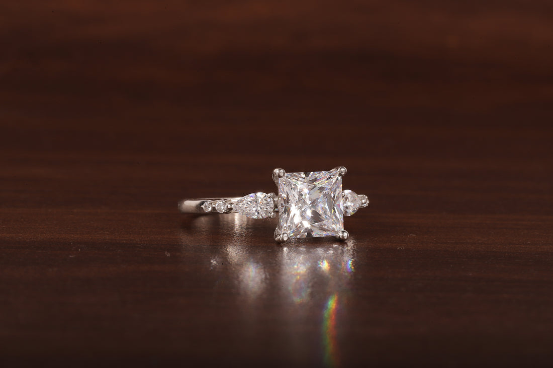 Princess cut Moissanite engagement ring Unique White gold engagement