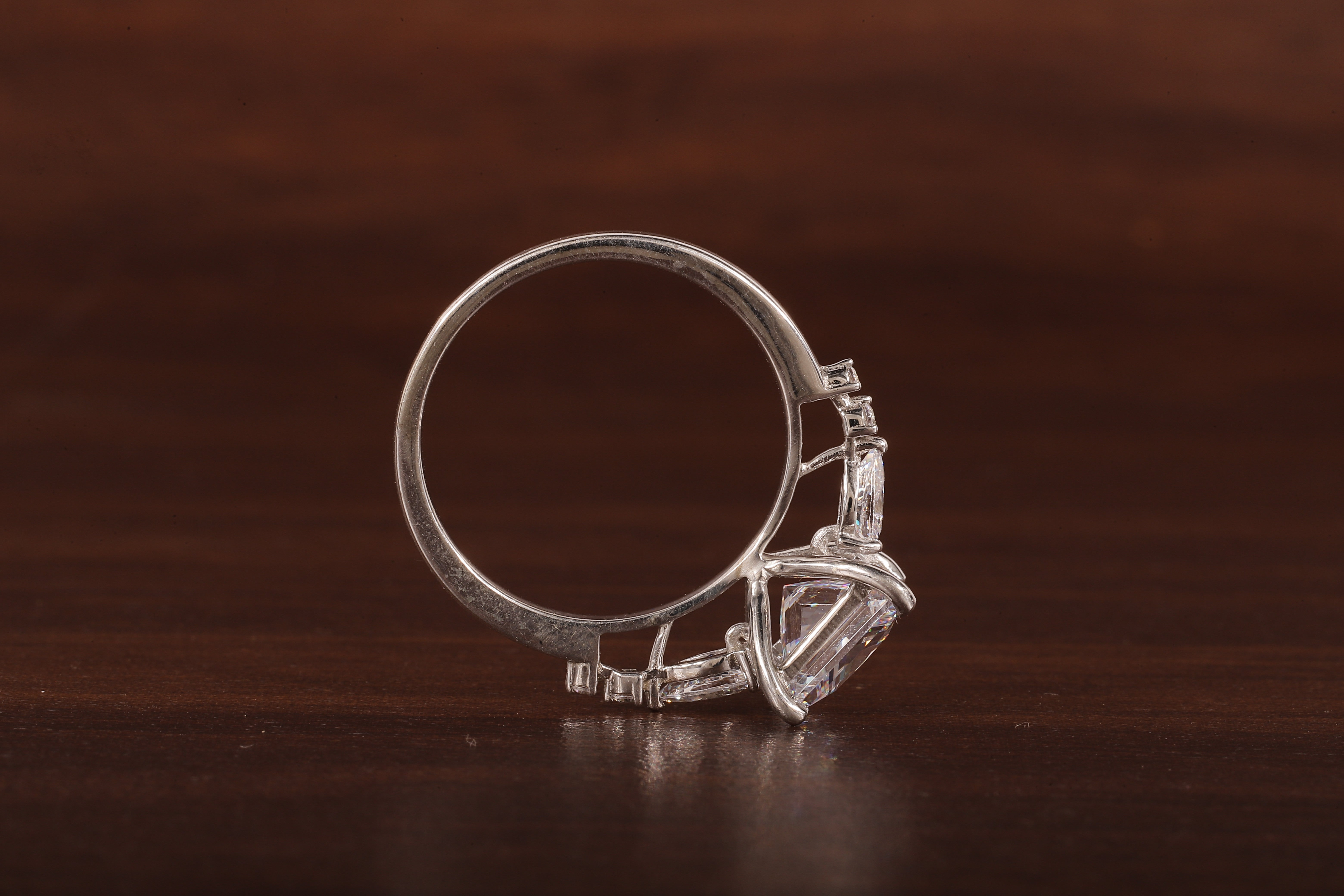 Princess cut Moissanite engagement ring Unique White gold engagement