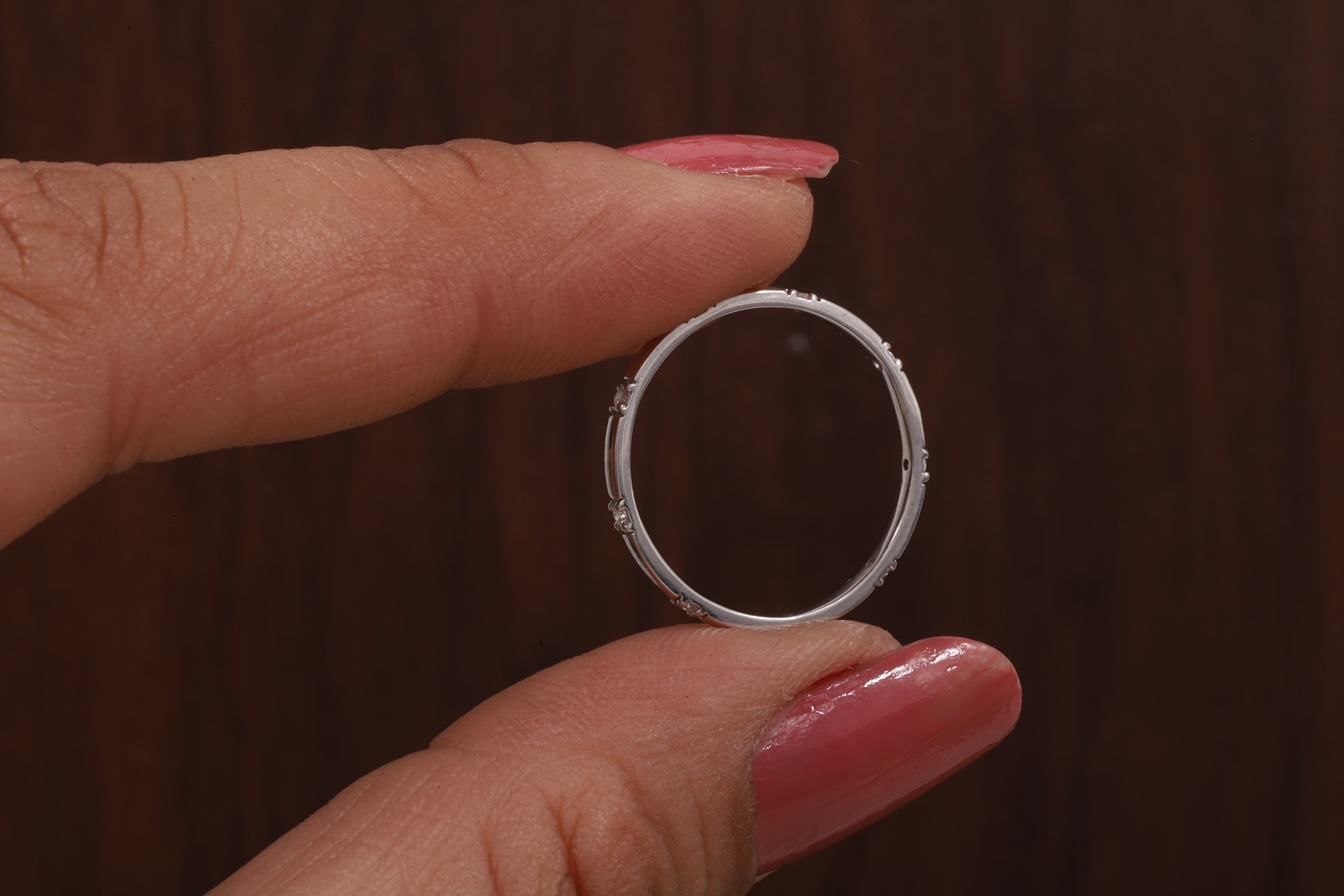 Thin Moissanite Ring,Stacking Ring, Anniversary Gift Ring, Micro Pave Set Moissanite Ring