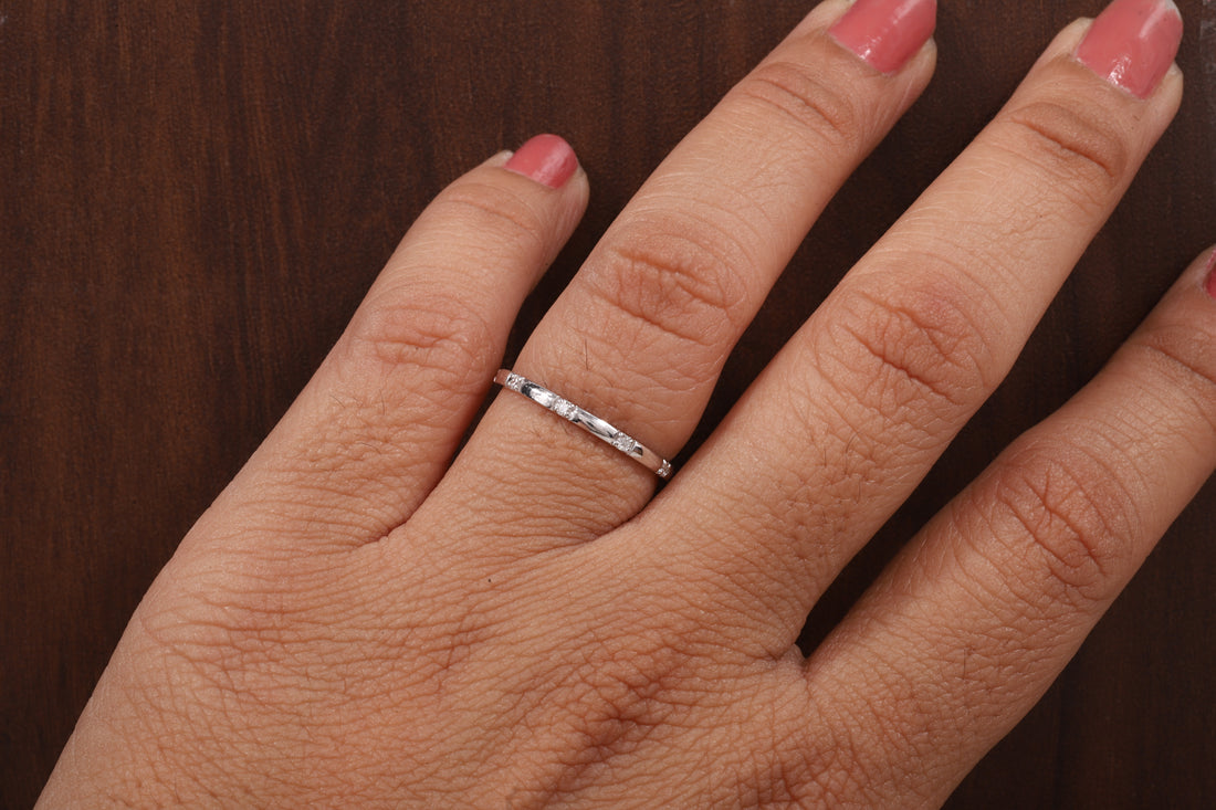Thin Moissanite Ring,Stacking Ring, Anniversary Gift Ring, Micro Pave Set Moissanite Ring