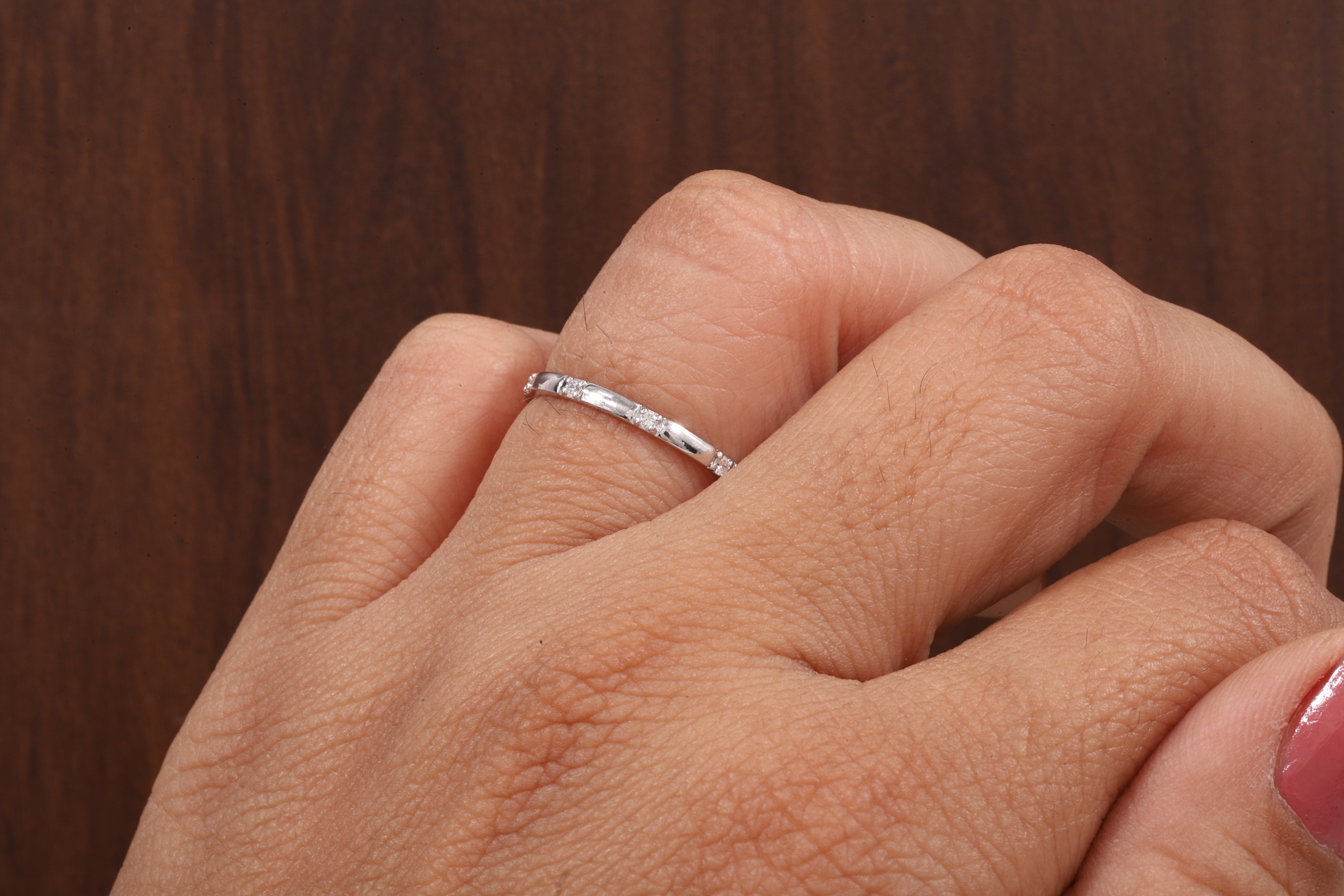 Thin Moissanite Ring,Stacking Ring, Anniversary Gift Ring, Micro Pave Set Moissanite Ring