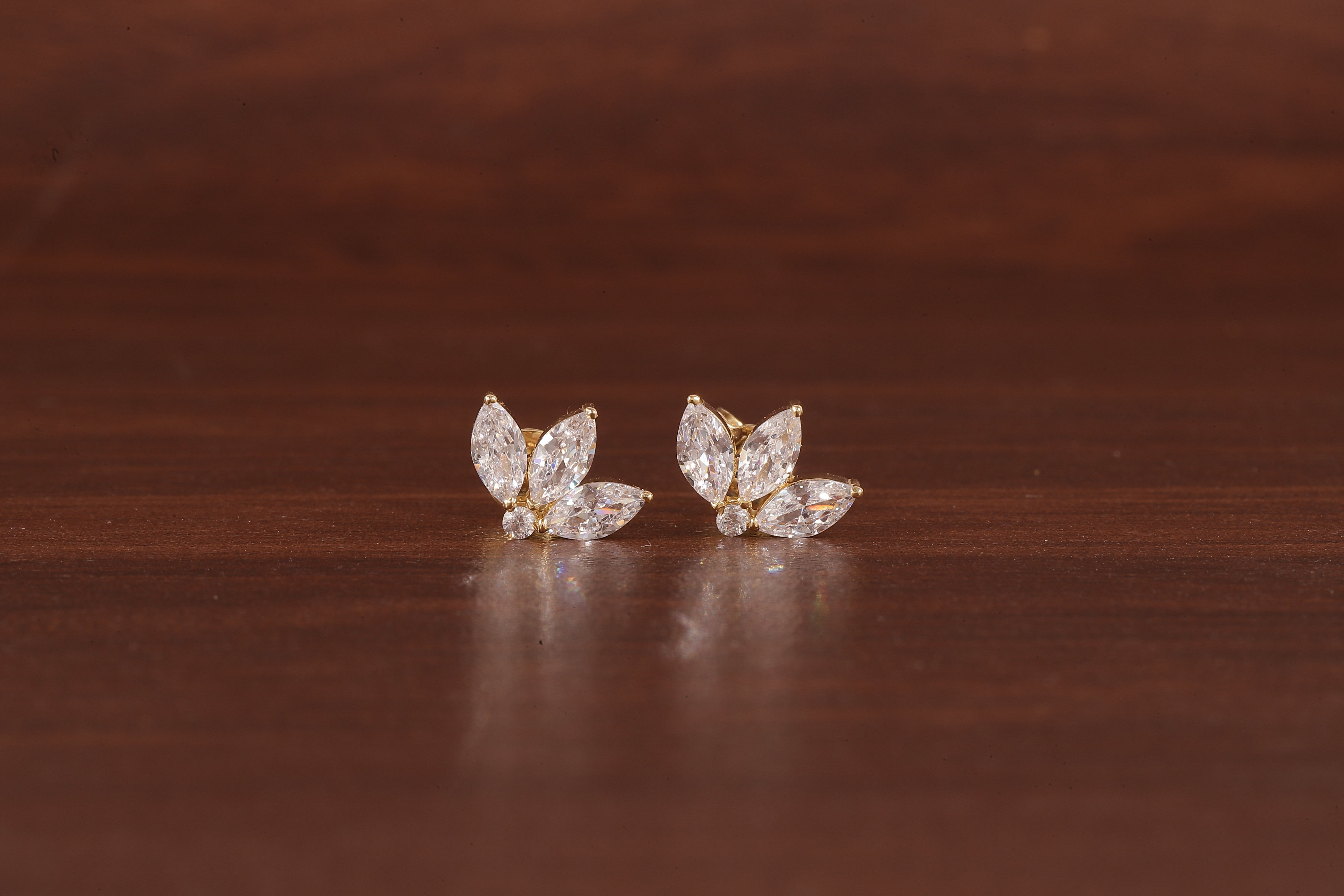 Solid Gold Marquise Moissanite Lotus Cartilage Earrings