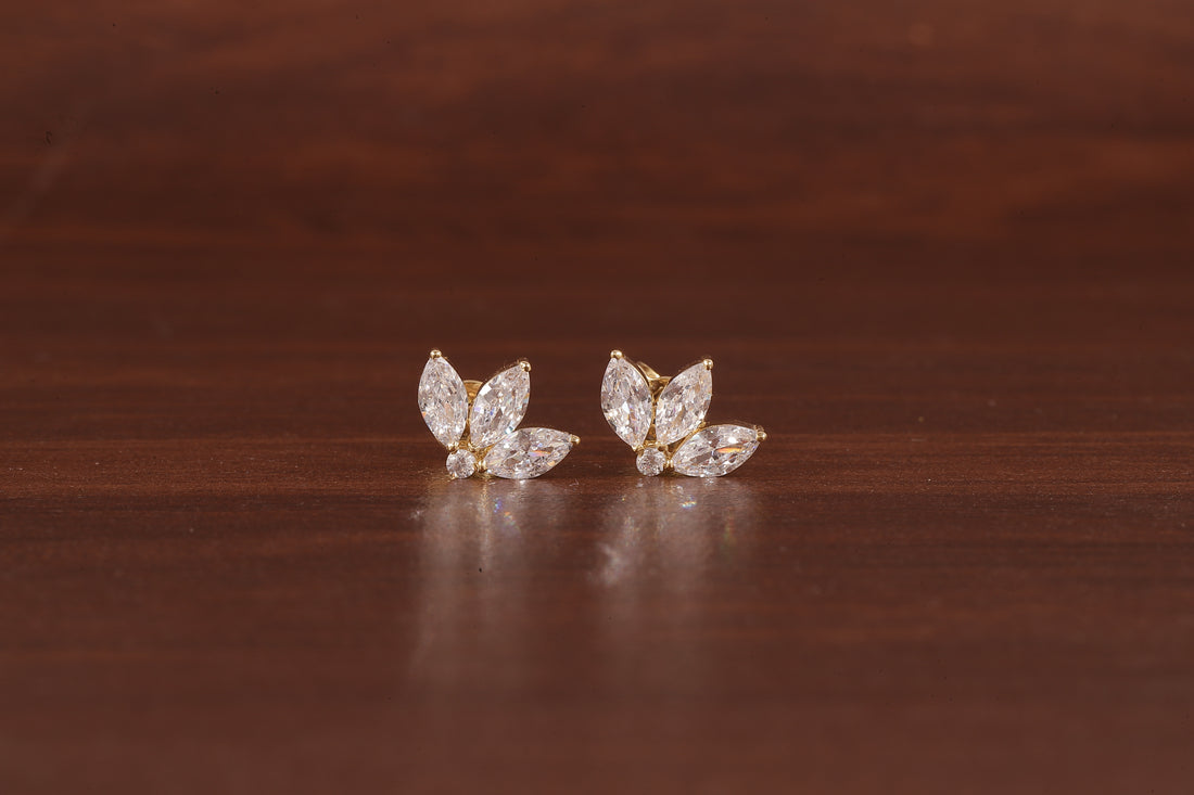 Solid Gold Marquise Moissanite Lotus Cartilage Earrings
