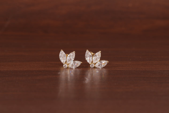 Solid Gold Marquise Moissanite Lotus Cartilage Earrings