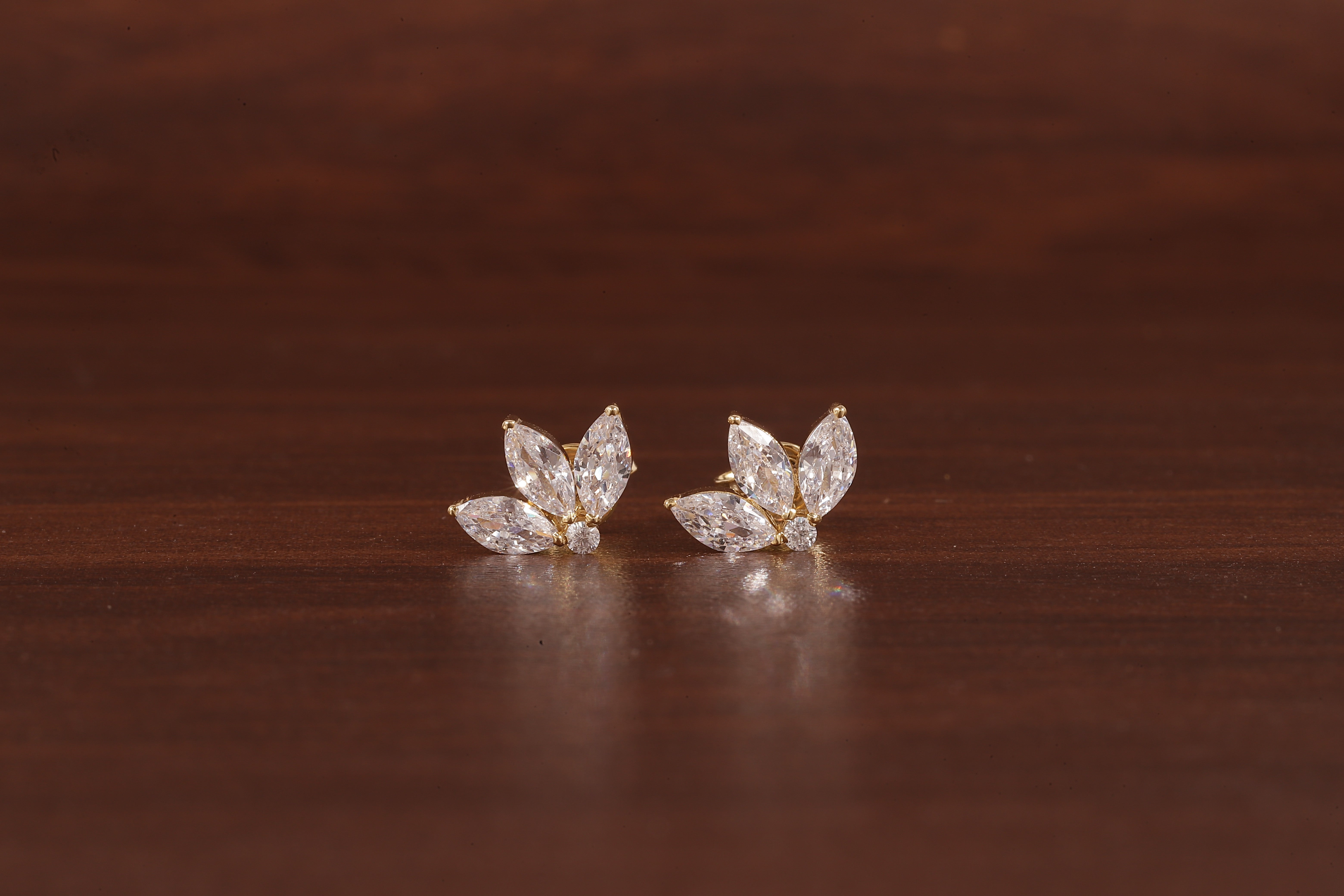 Solid Gold Marquise Moissanite Lotus Cartilage Earrings