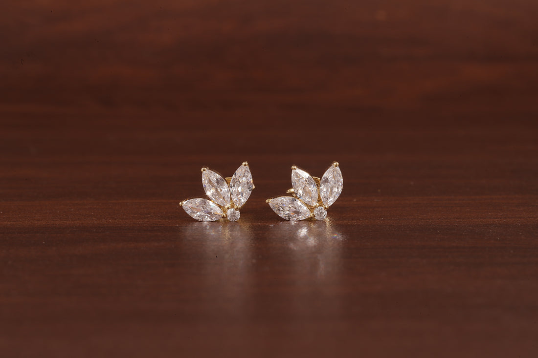Solid Gold Marquise Moissanite Lotus Cartilage Earrings