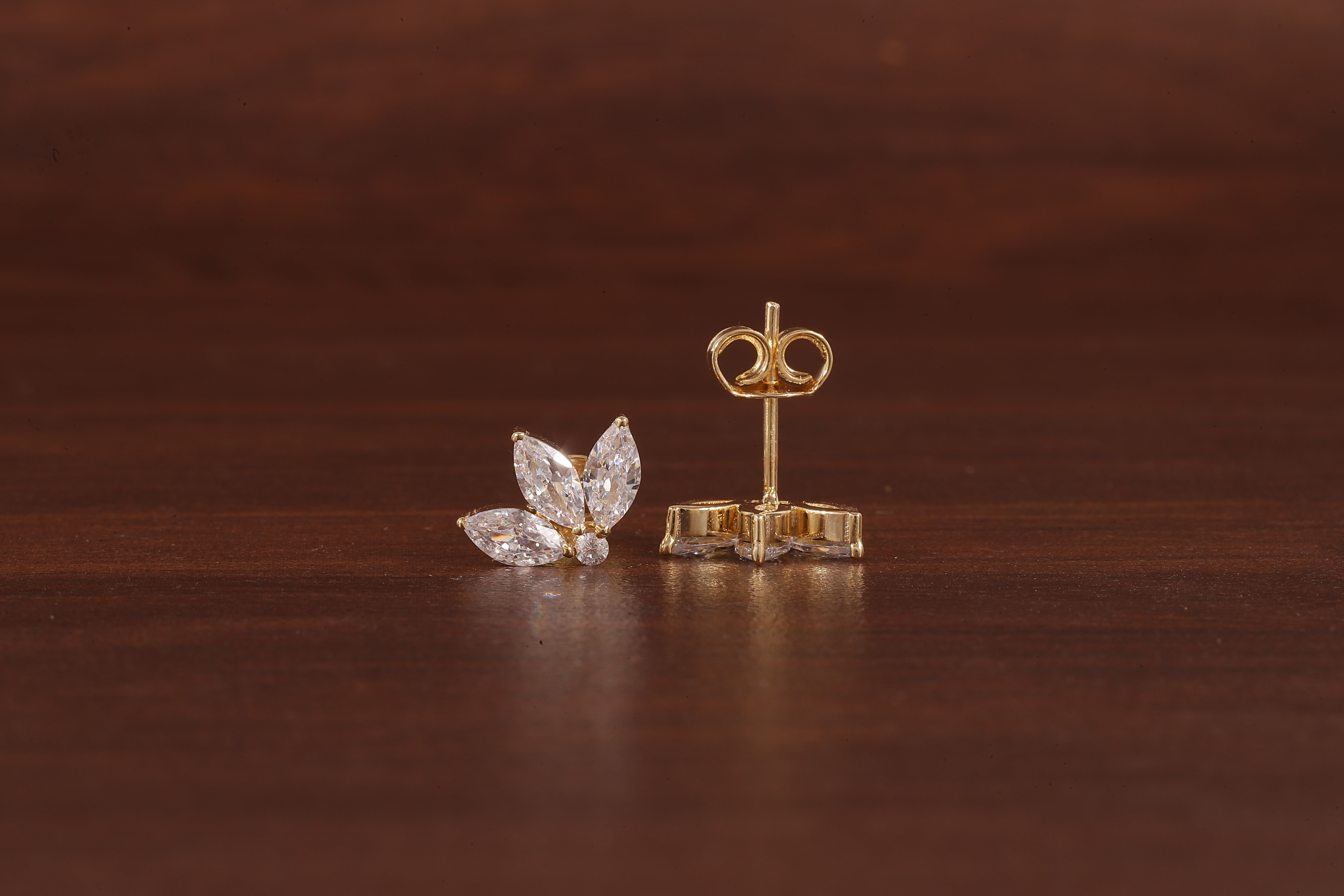 Solid Gold Marquise Moissanite Lotus Cartilage Earrings