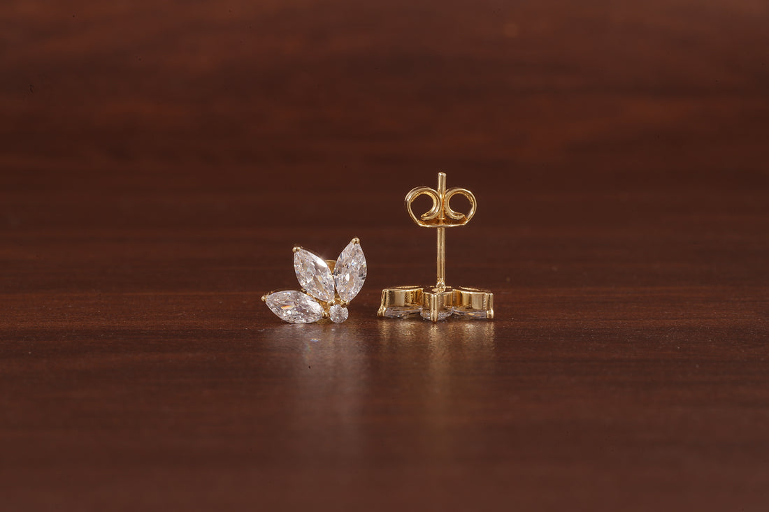 Solid Gold Marquise Moissanite Lotus Cartilage Earrings