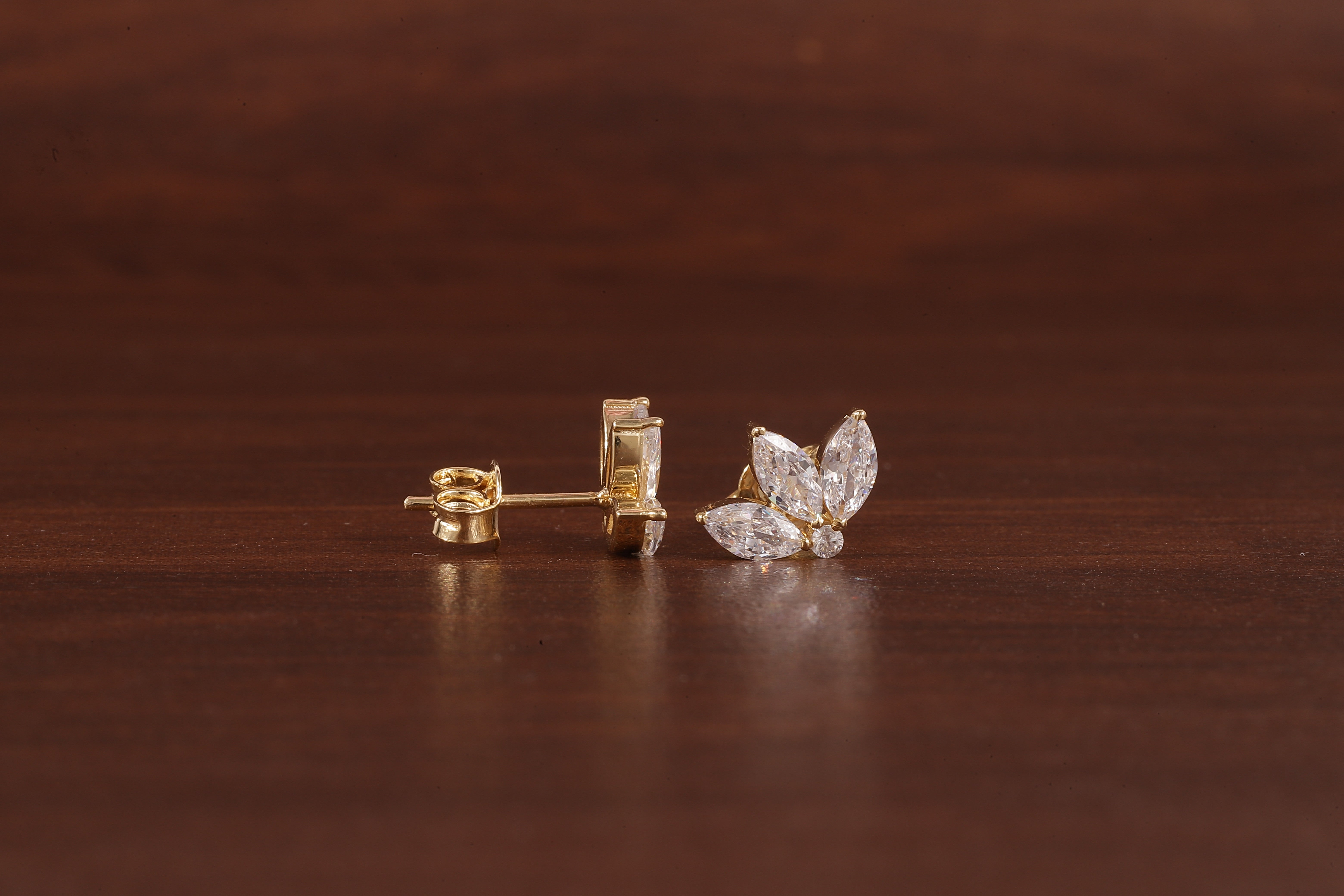 Solid Gold Marquise Moissanite Lotus Cartilage Earrings