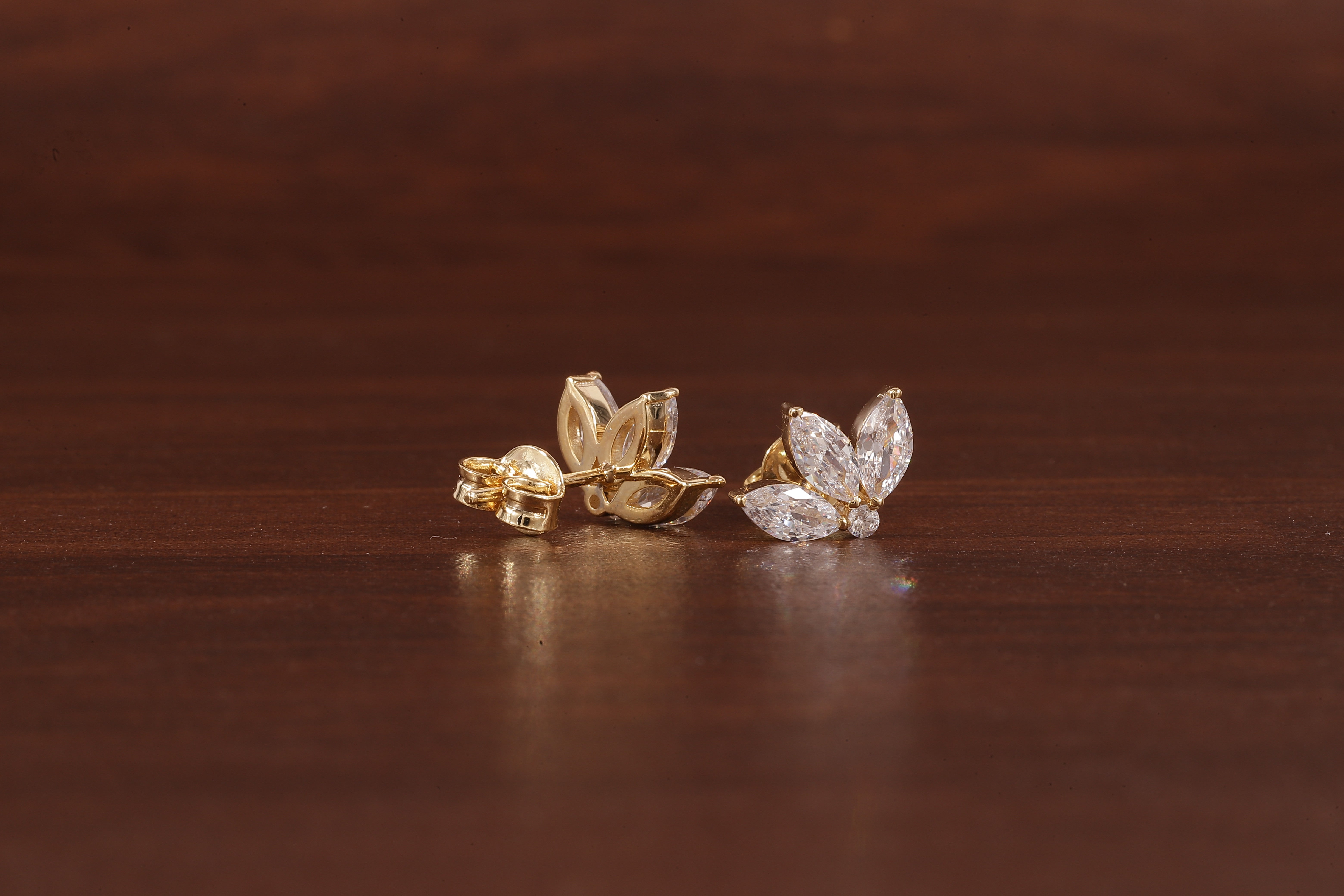 Solid Gold Marquise Moissanite Lotus Cartilage Earrings