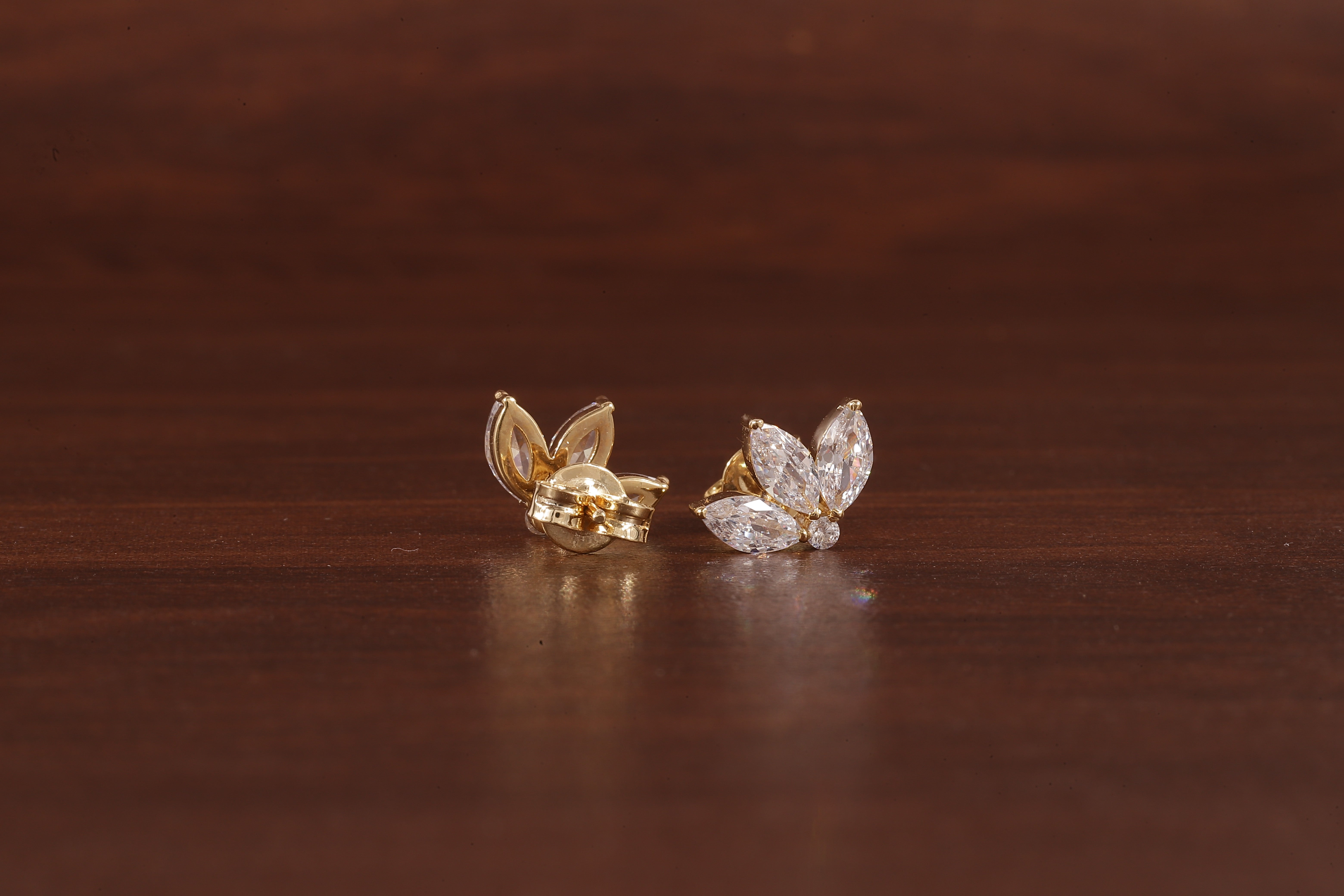 Solid Gold Marquise Moissanite Lotus Cartilage Earrings