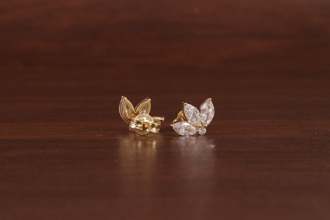 Solid Gold Marquise Moissanite Lotus Cartilage Earrings