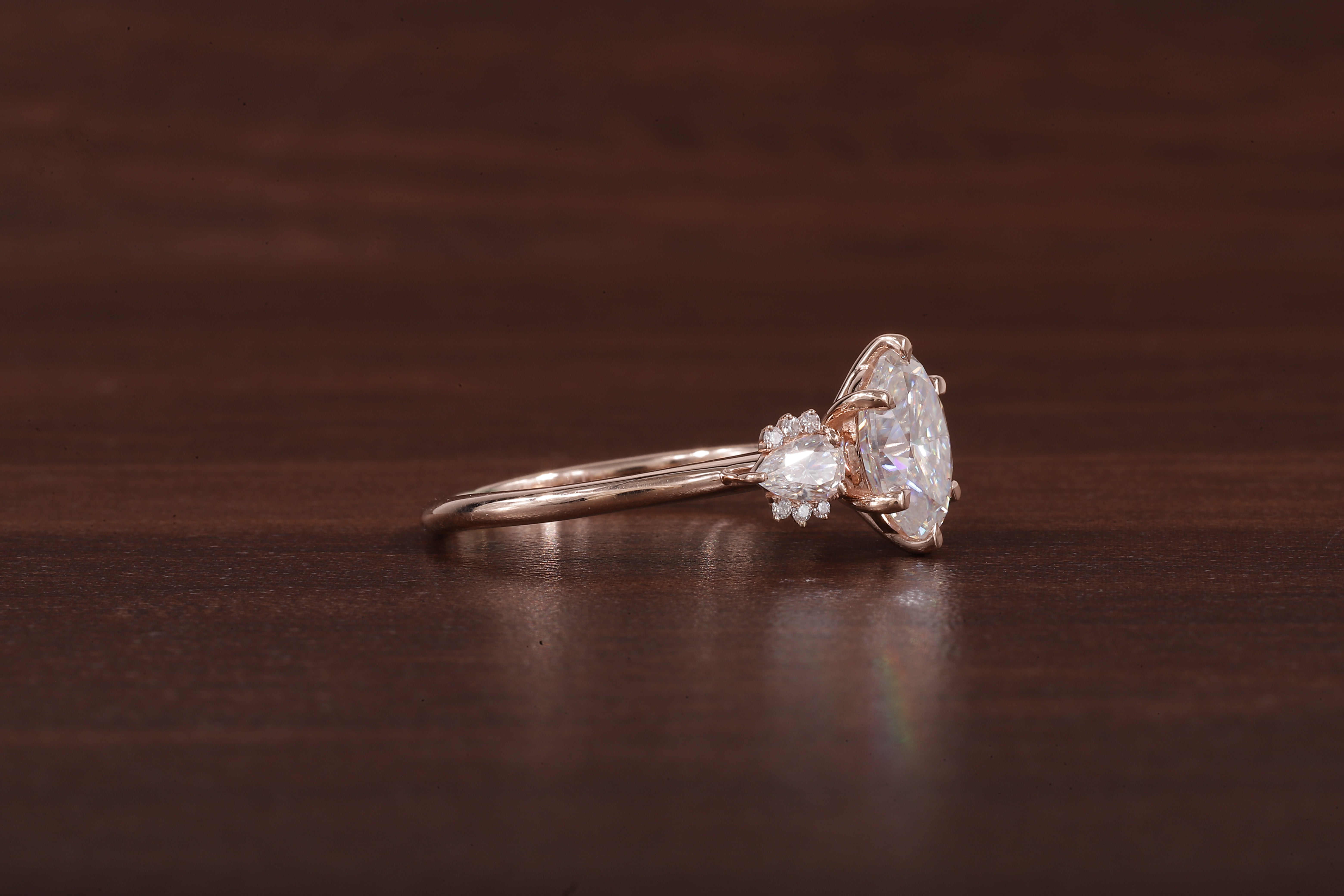 2ct Oval Cut Moissanite Engagement Ring, Oval Moissanite with side Pear Ring