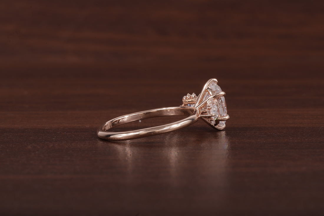 2ct Oval Cut Moissanite Engagement Ring, Oval Moissanite with side Pear Ring