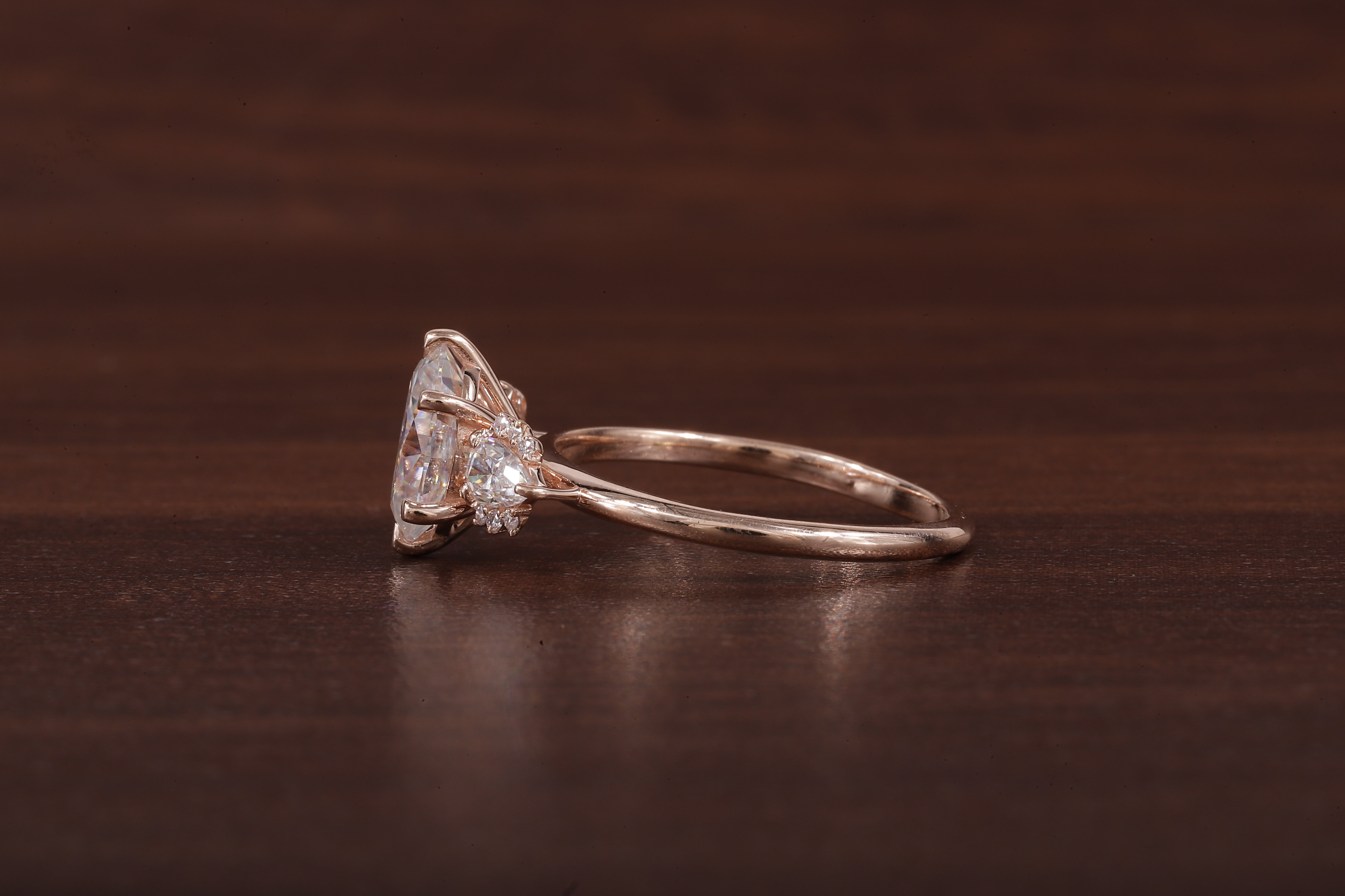 2ct Oval Cut Moissanite Engagement Ring, Oval Moissanite with side Pear Ring