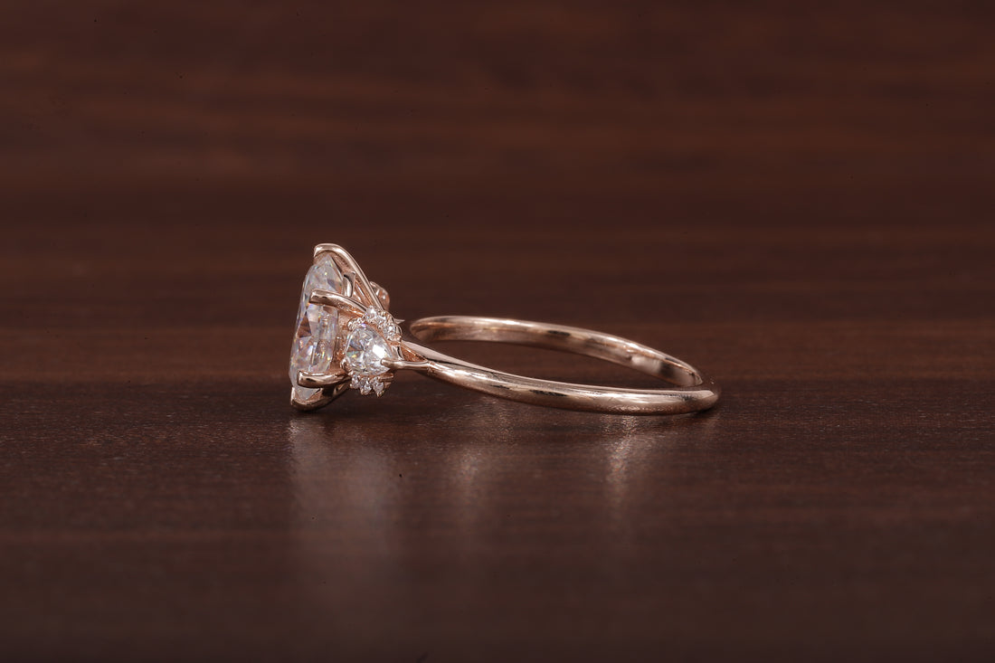2ct Oval Cut Moissanite Engagement Ring, Oval Moissanite with side Pear Ring