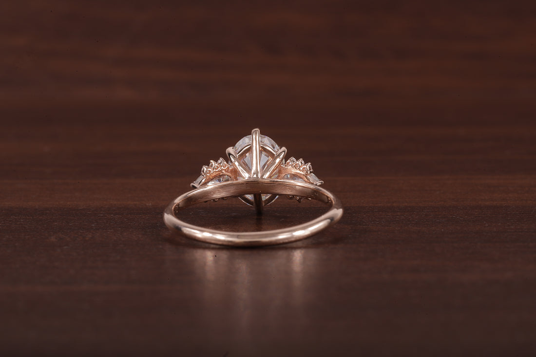 2ct Oval Cut Moissanite Engagement Ring, Oval Moissanite with side Pear Ring