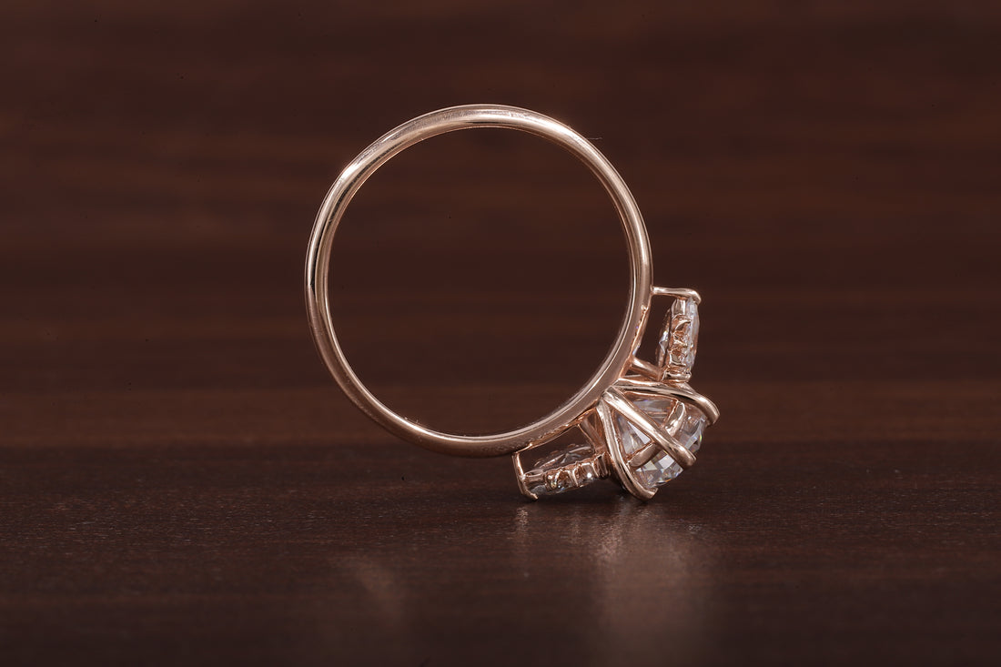 2ct Oval Cut Moissanite Engagement Ring, Oval Moissanite with side Pear Ring