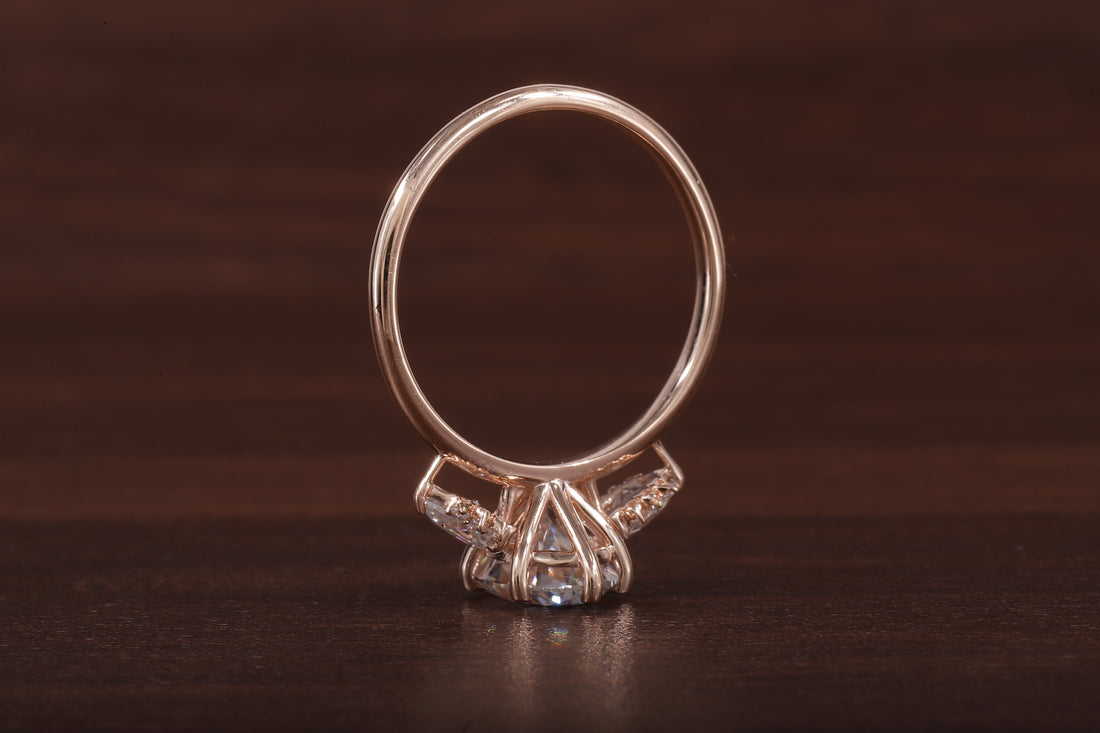 2ct Oval Cut Moissanite Engagement Ring, Oval Moissanite with side Pear Ring
