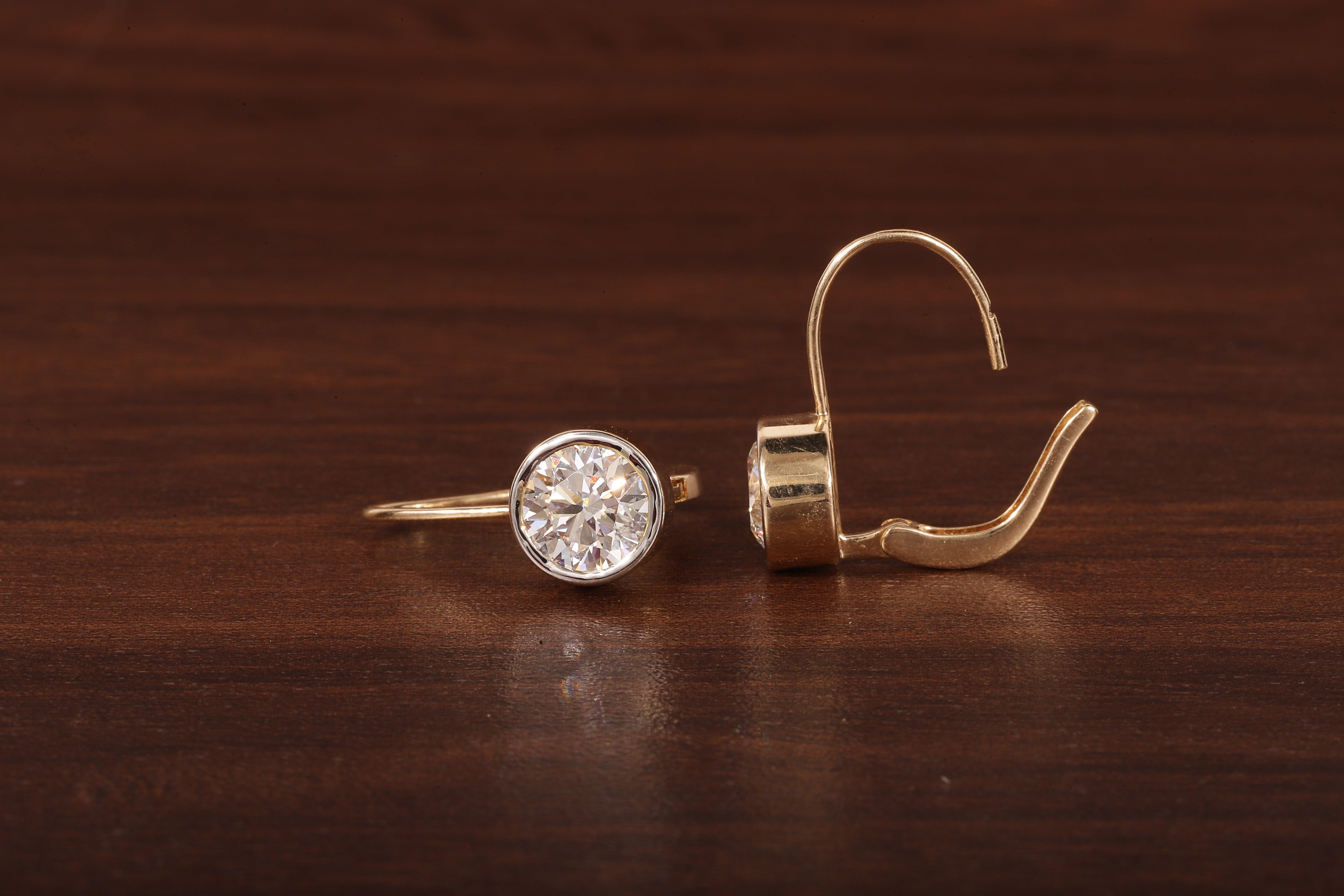1.5CT Round Moissanite Bezel Set Dangling Earrings in 14K Yellow Gold