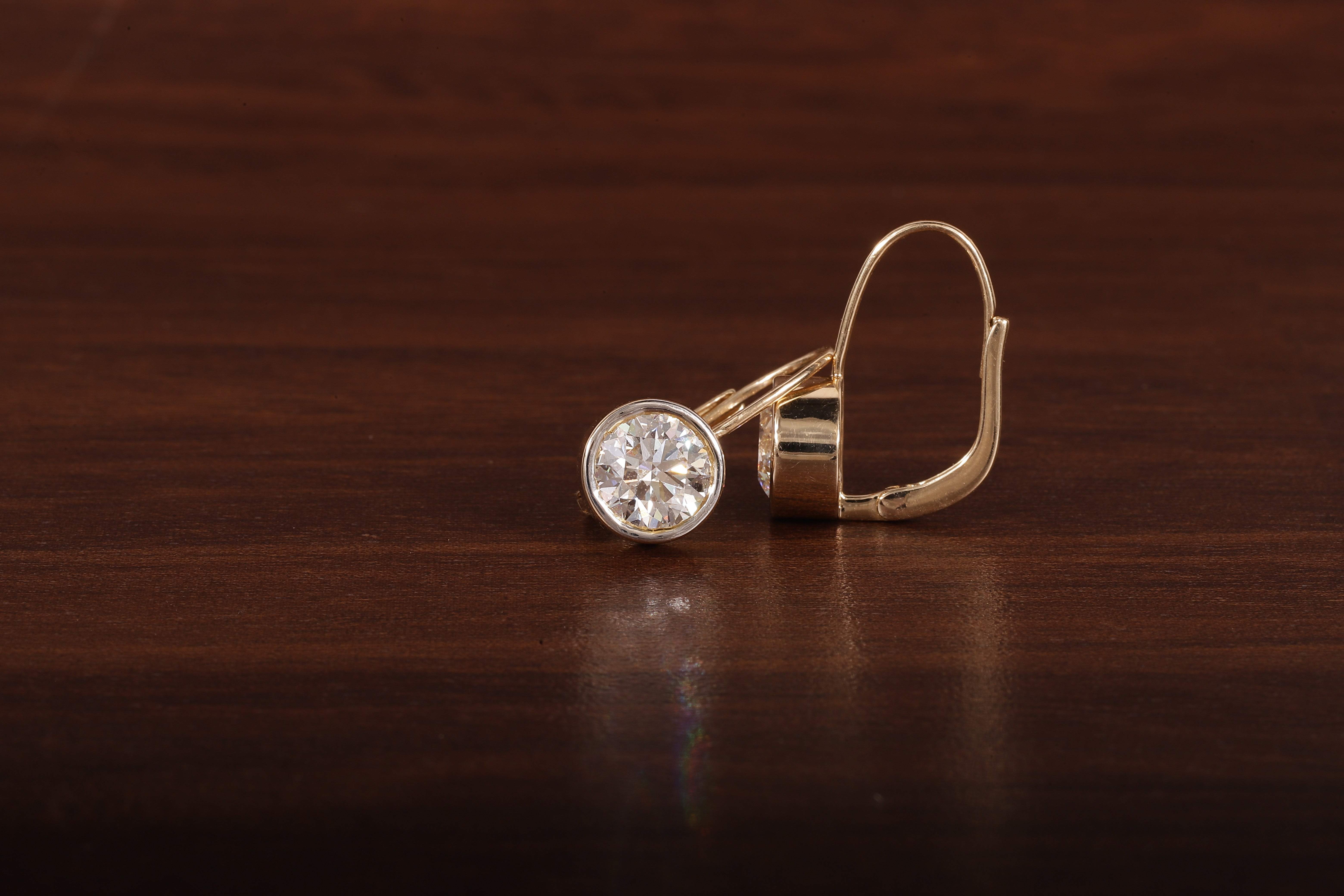 1.5CT Round Moissanite Bezel Set Dangling Earrings in 14K Yellow Gold