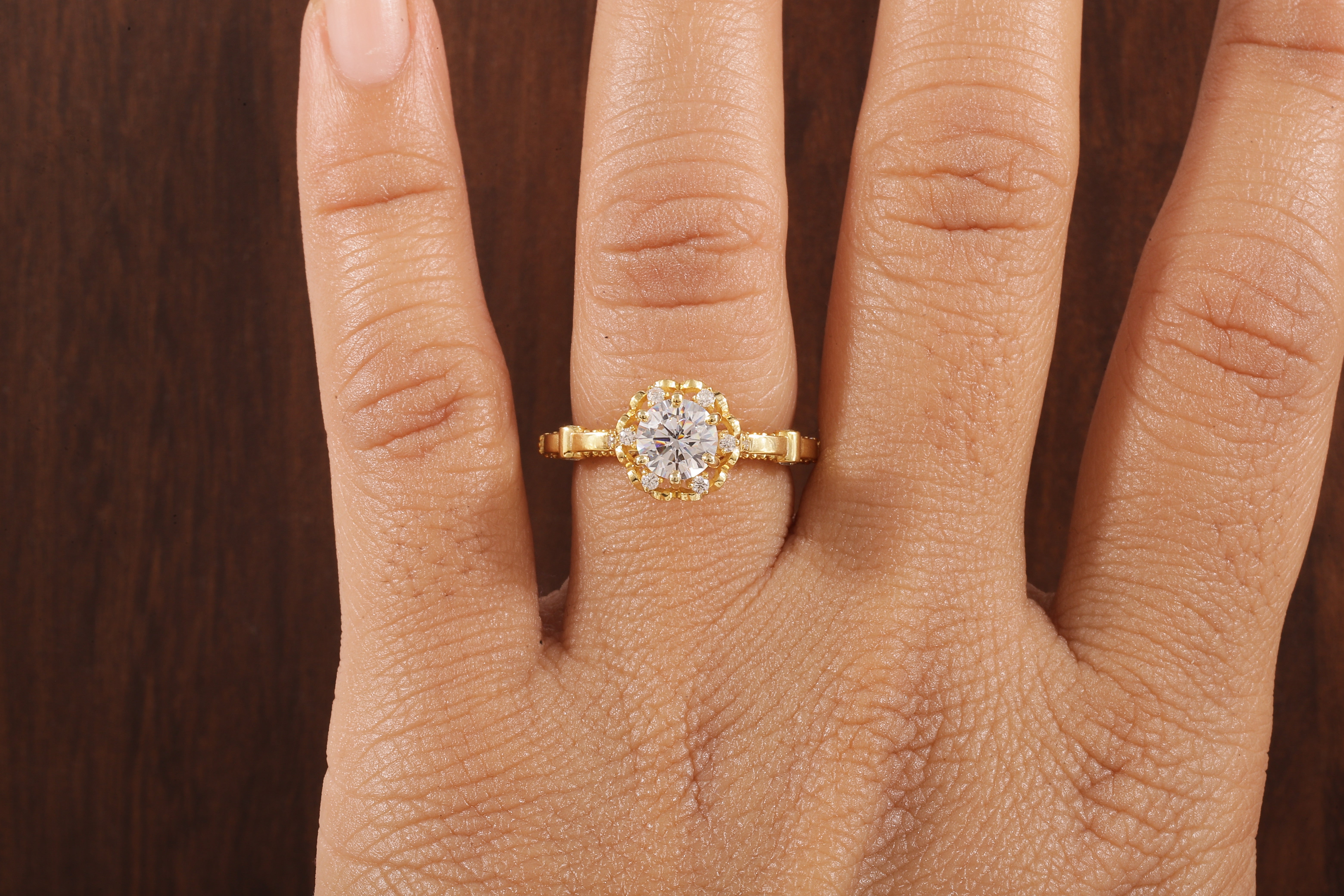 Vintage Round Wedding Ring, Moissanite Engagement Ring