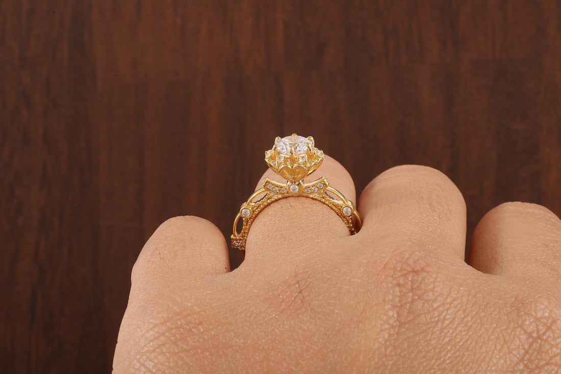Vintage Round Wedding Ring, Moissanite Engagement Ring