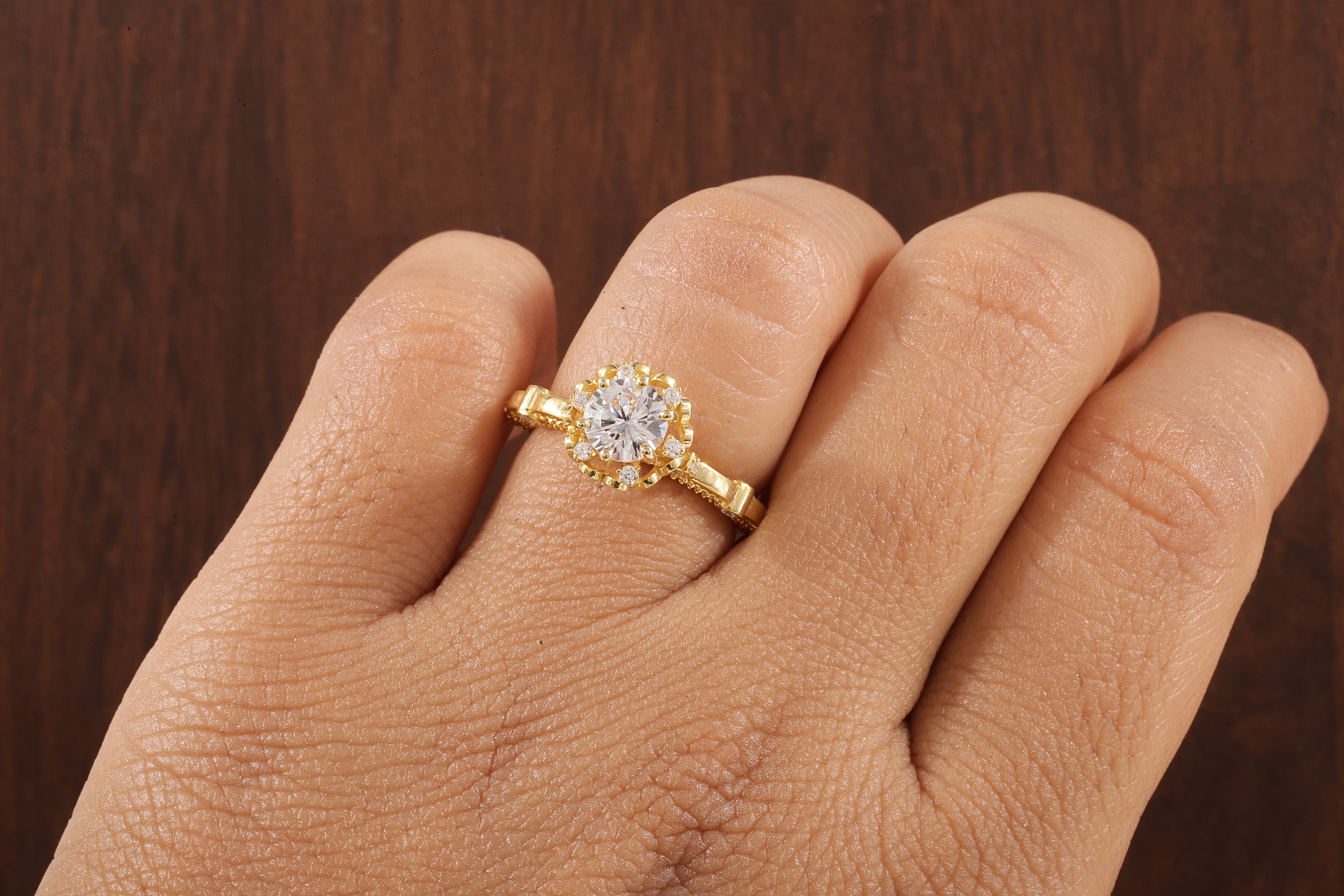 Vintage Round Wedding Ring, Moissanite Engagement Ring