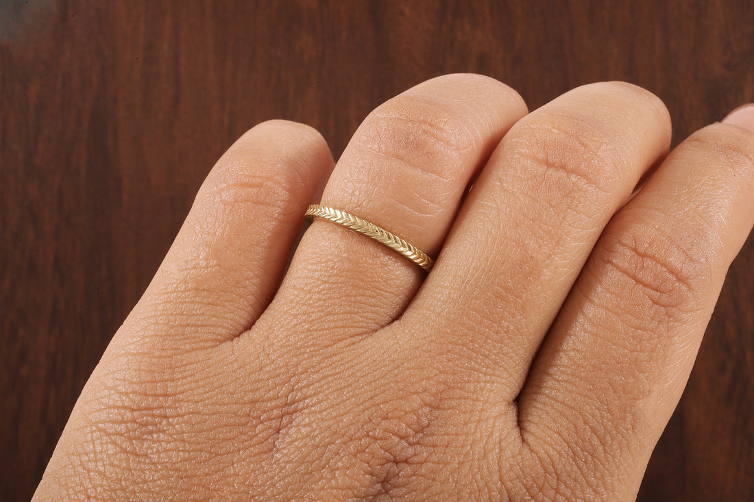 Wedding band for women 14k Gold Wedding Band Laurel Wedding Chevron Braid