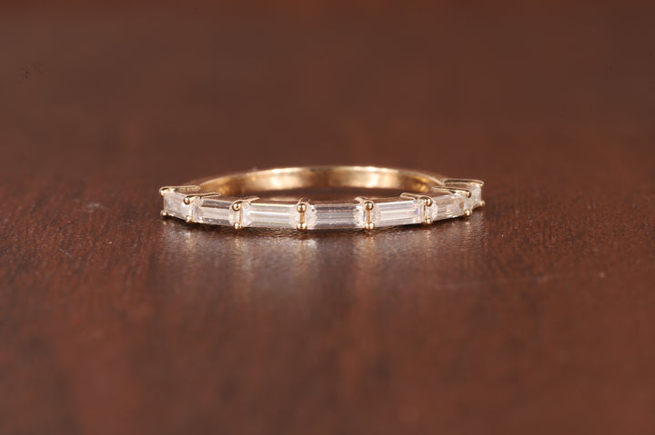 Half Eternity Wedding Band 14K Gold Unique Baguette Cut