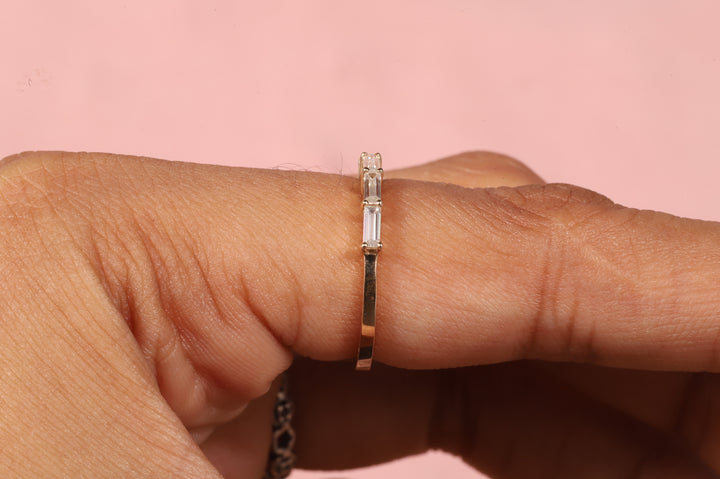 Half Eternity Wedding Band 14K Gold Unique Baguette Cut
