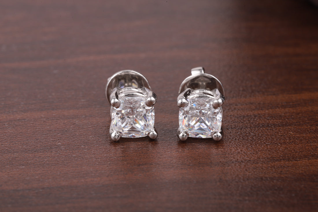 1 CT Cushion Moissanite Screw Back Stud Earrings