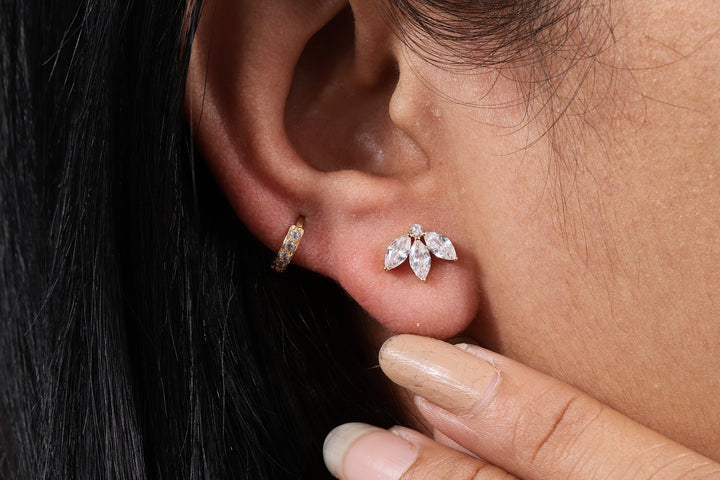 Solid Gold Marquise Moissanite Lotus Cartilage Earrings