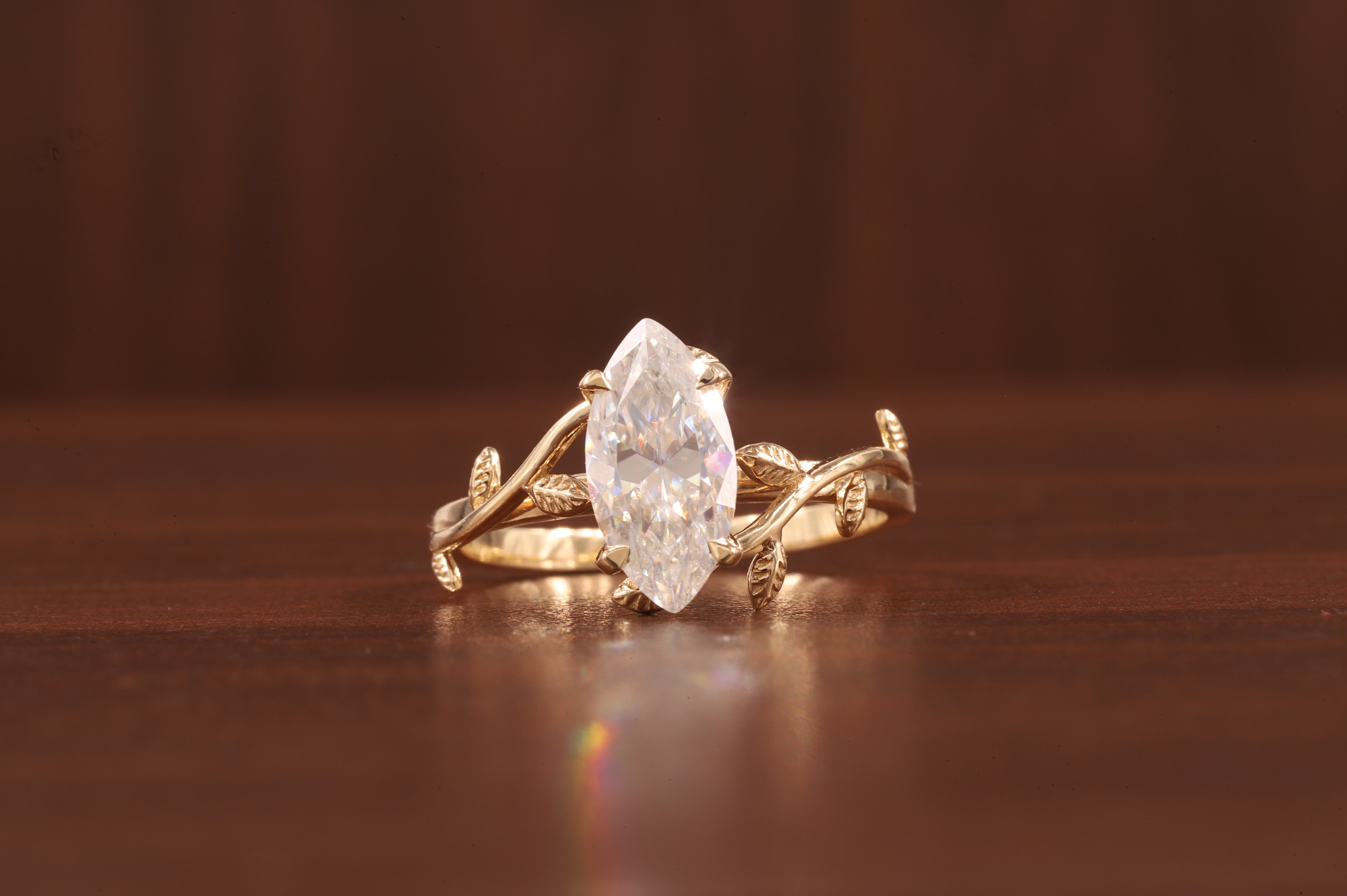 Nature Inspired Marquise Shape Moissanite Leaf Engagement Ring Set