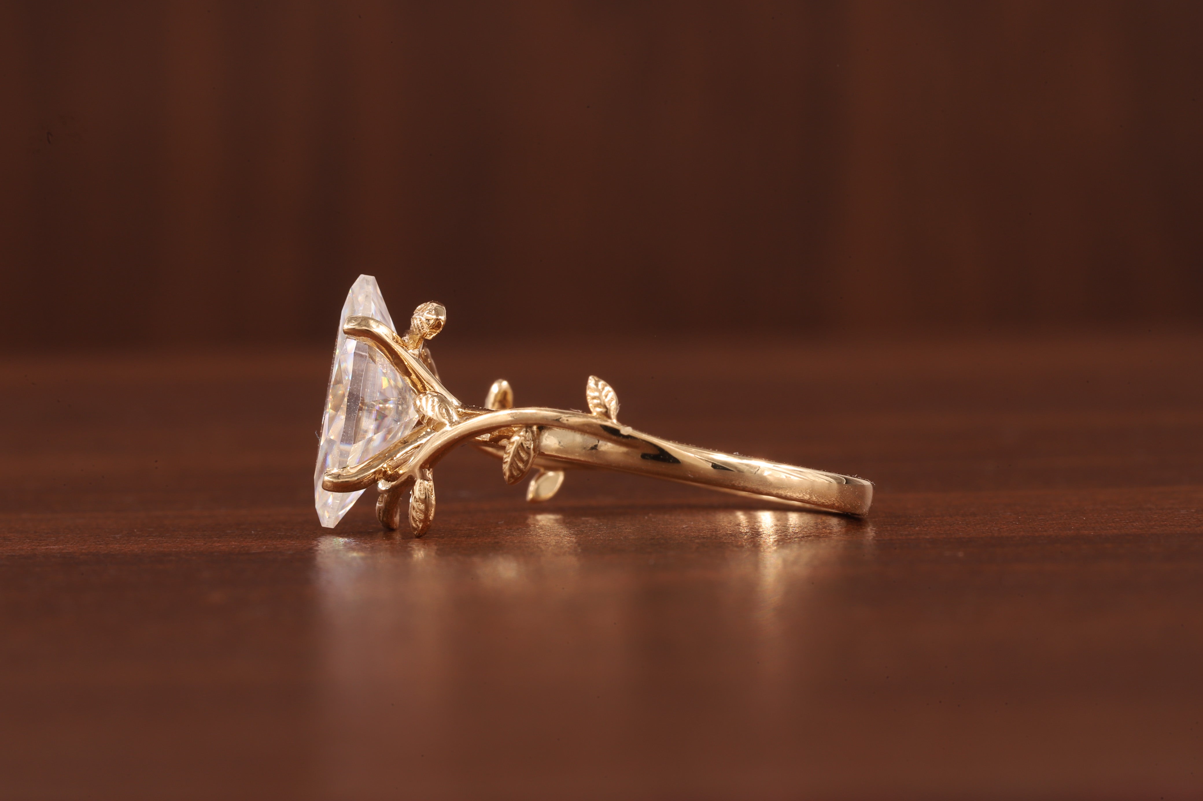 Nature Inspired Marquise Shape Moissanite Leaf Engagement Ring Set