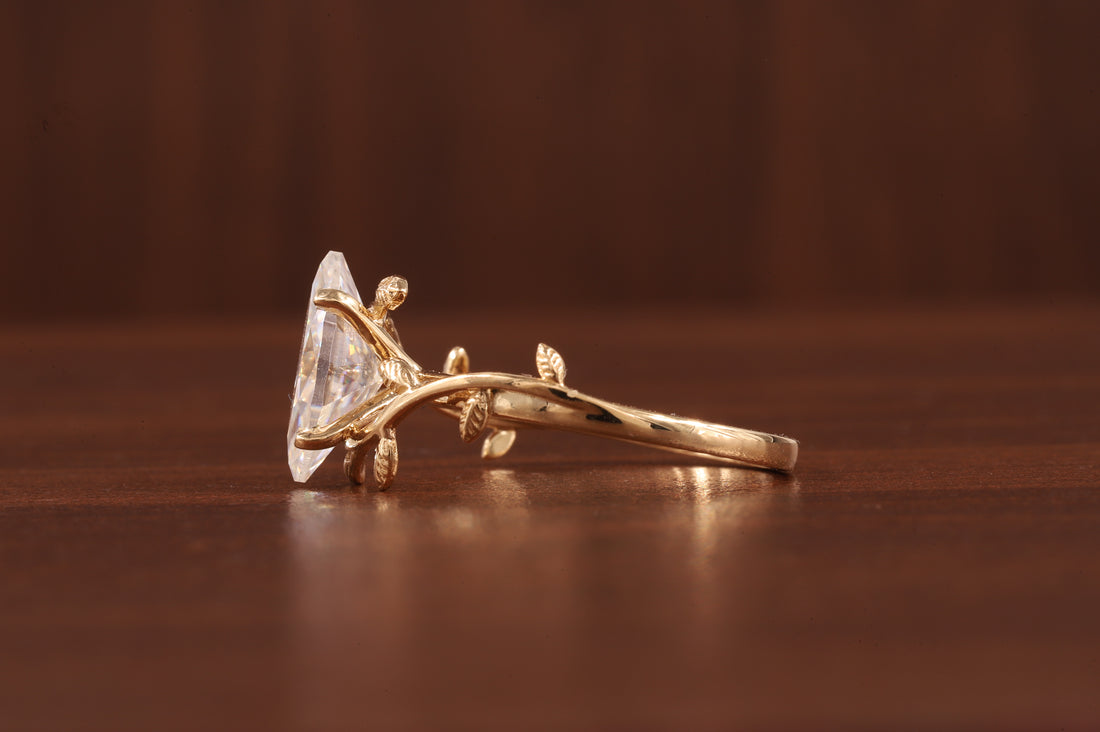 Nature Inspired Marquise Shape Moissanite Leaf Engagement Ring Set