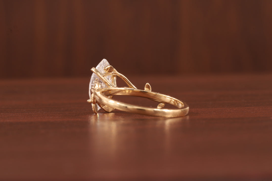 Nature Inspired Marquise Shape Moissanite Leaf Engagement Ring Set