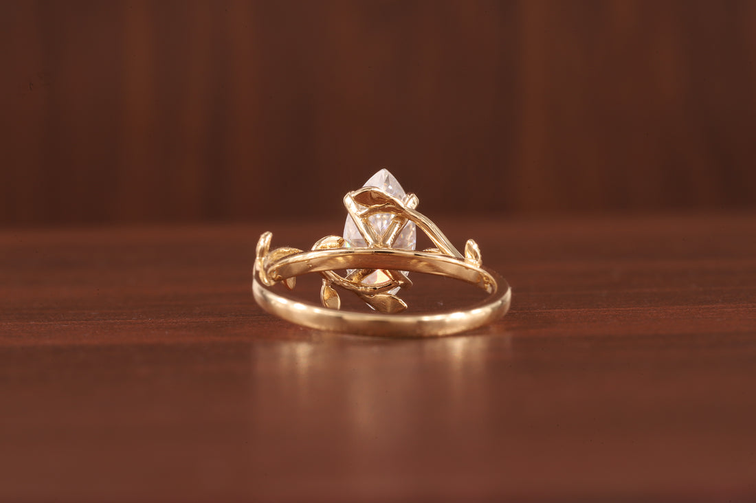 Nature Inspired Marquise Shape Moissanite Leaf Engagement Ring Set