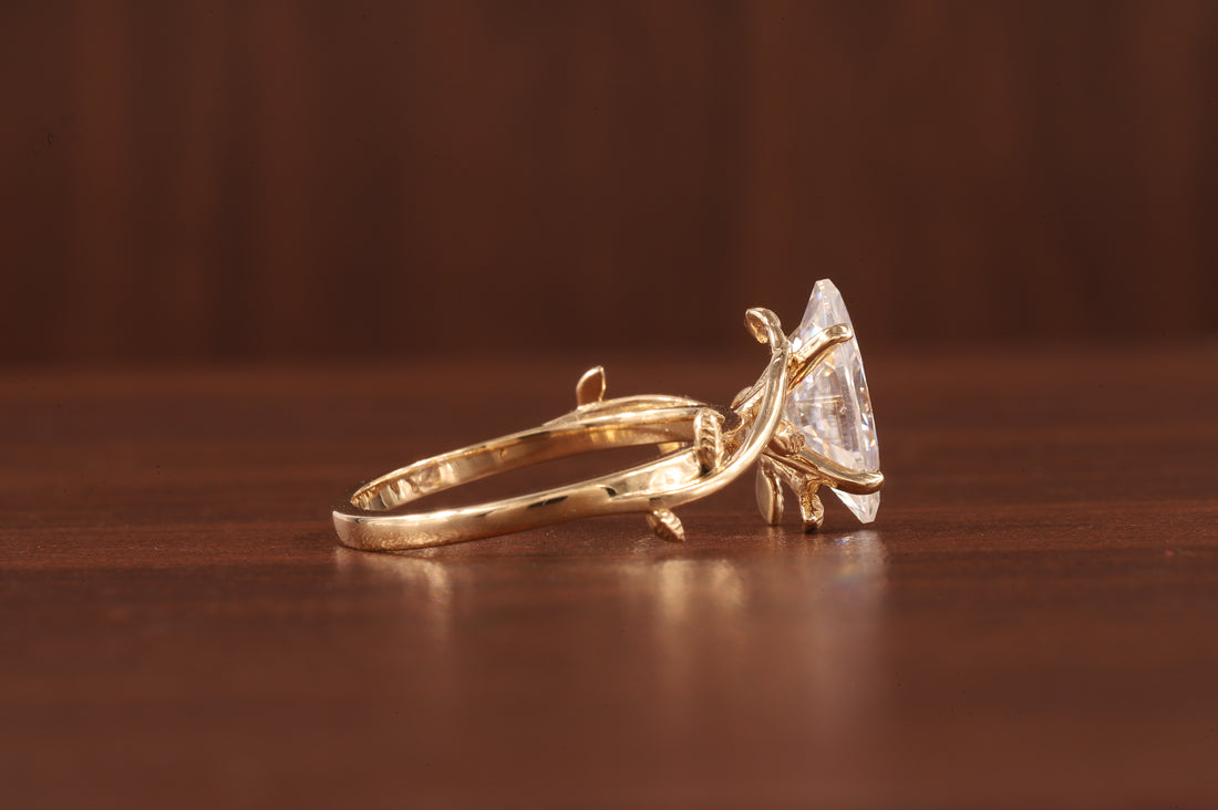 Nature Inspired Marquise Shape Moissanite Leaf Engagement Ring Set