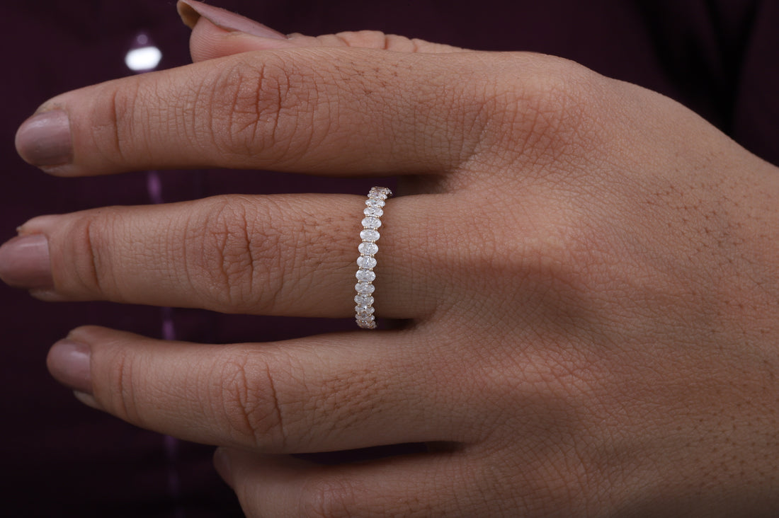 Oval Cut Moissanite Half Eternity Band