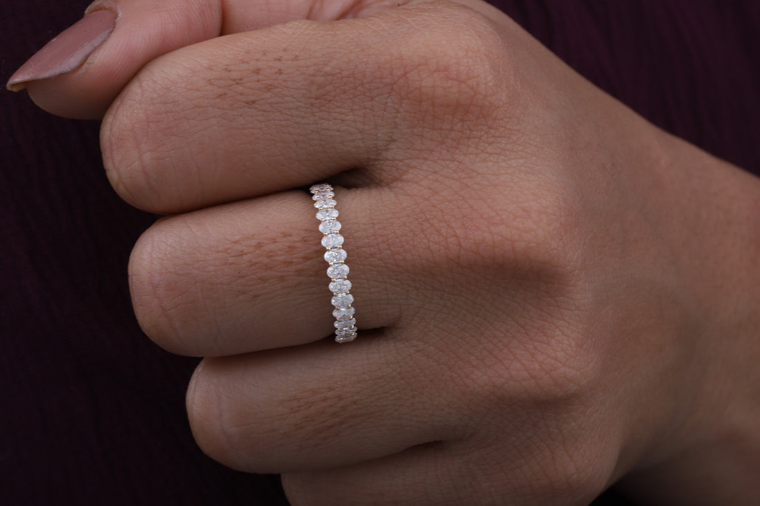 Oval Cut Moissanite Half Eternity Band