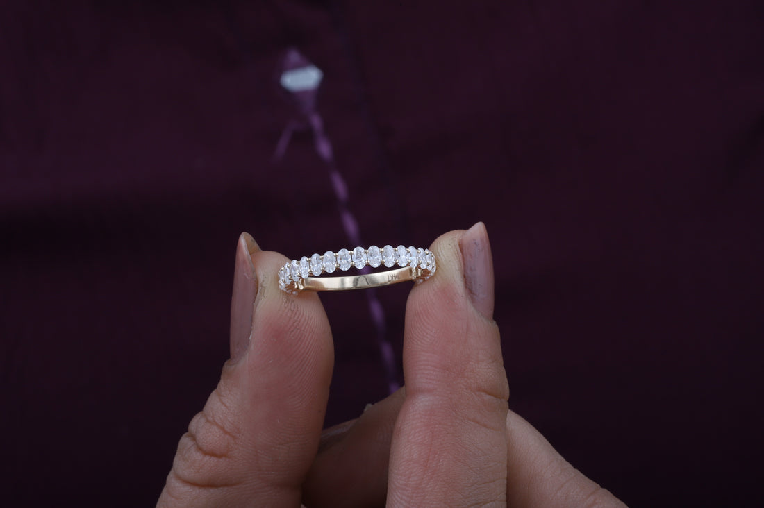 Oval Cut Moissanite Half Eternity Band
