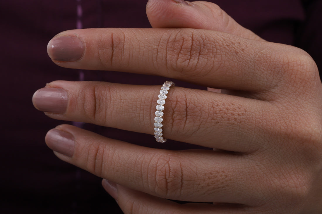 Oval Cut Moissanite Half Eternity Band