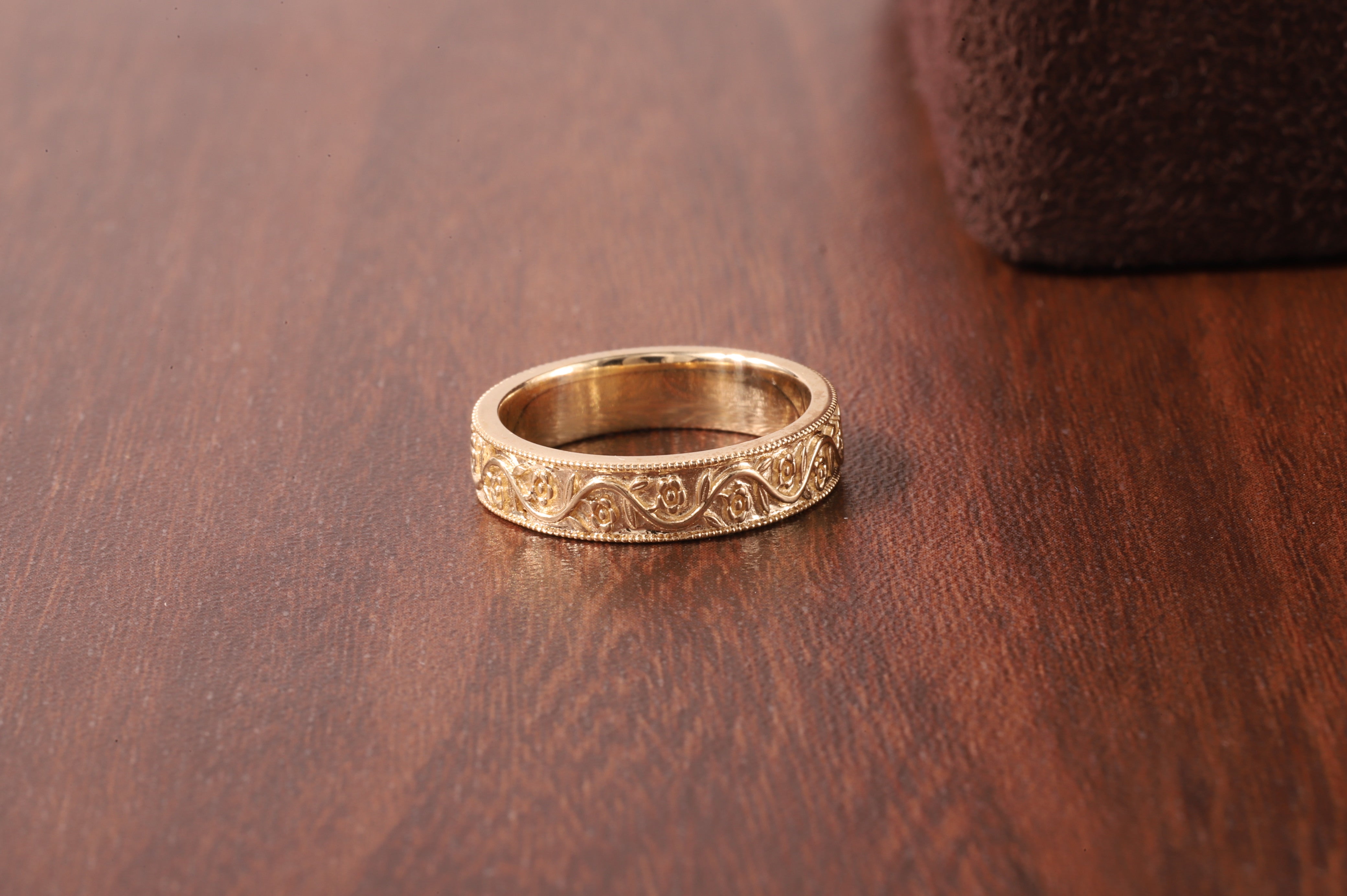 Milgrain Wedding Band Floral Wedding Band, Vintage Look Wedding Ring