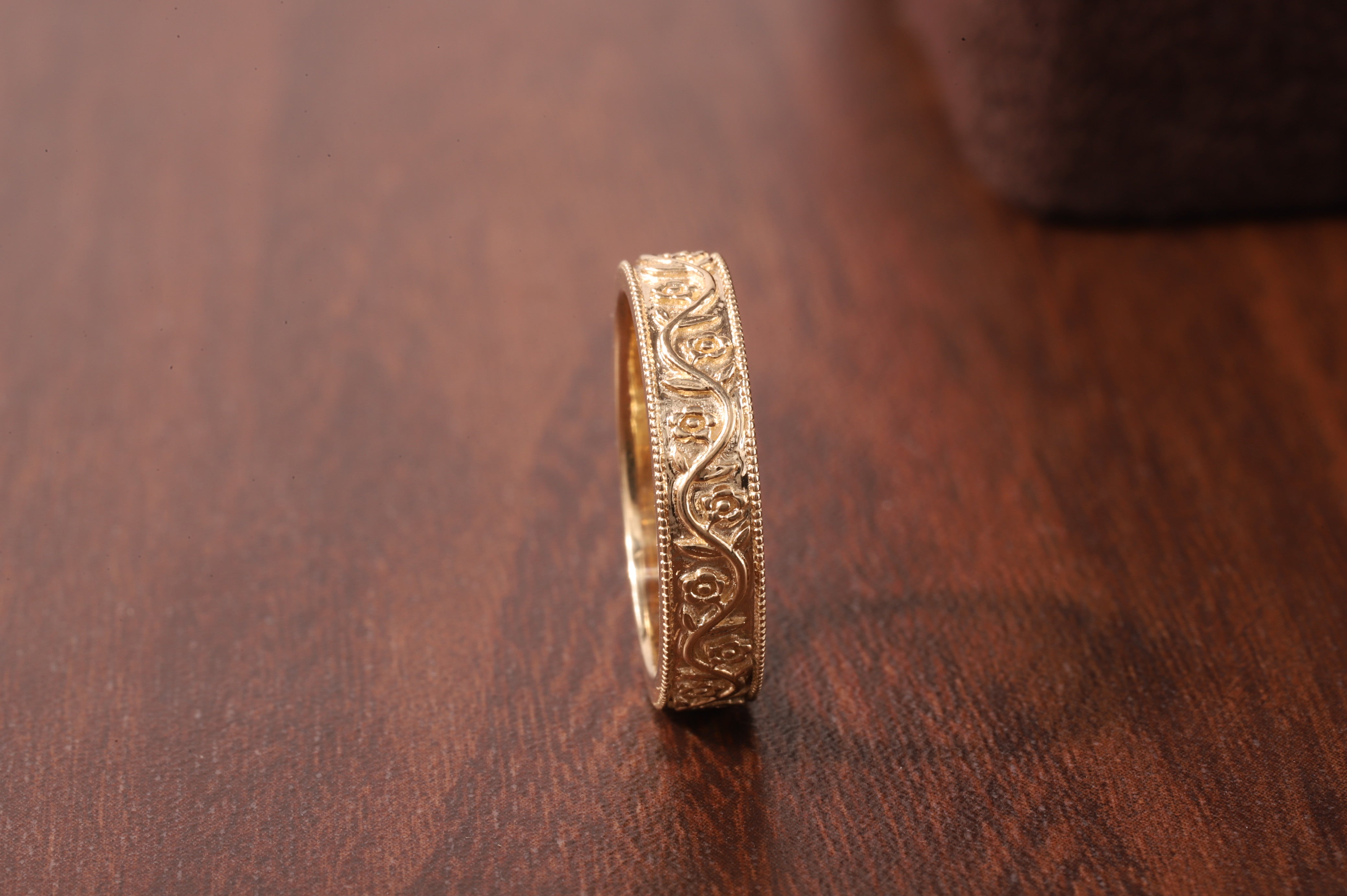 Milgrain Wedding Band Floral Wedding Band, Vintage Look Wedding Ring