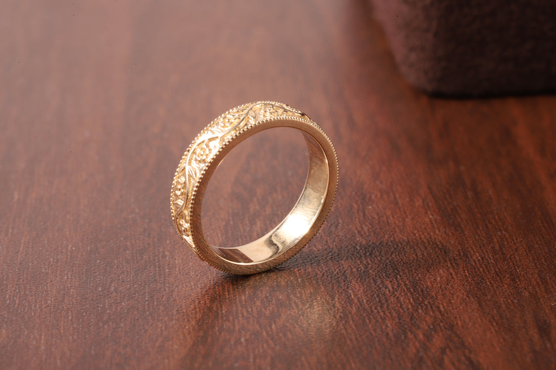 Milgrain Wedding Band Floral Wedding Band, Vintage Look Wedding Ring